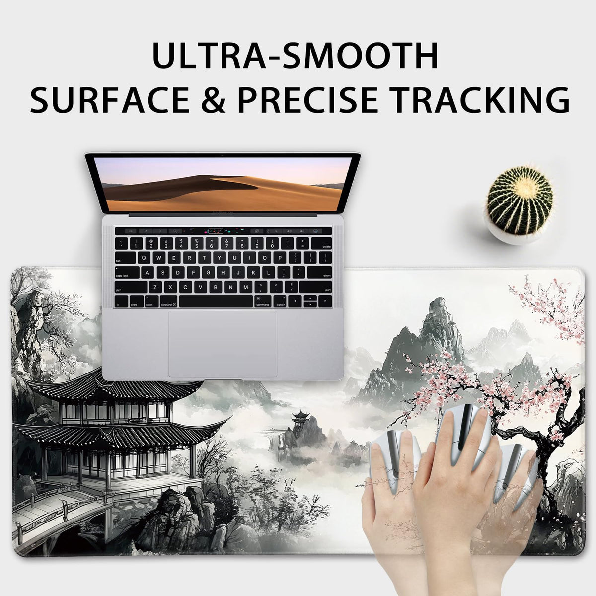 Mcapirivo Japanese B&W Cherry Blossoms Gaming Mouse Pad Desk Mat 31.5"x15.7