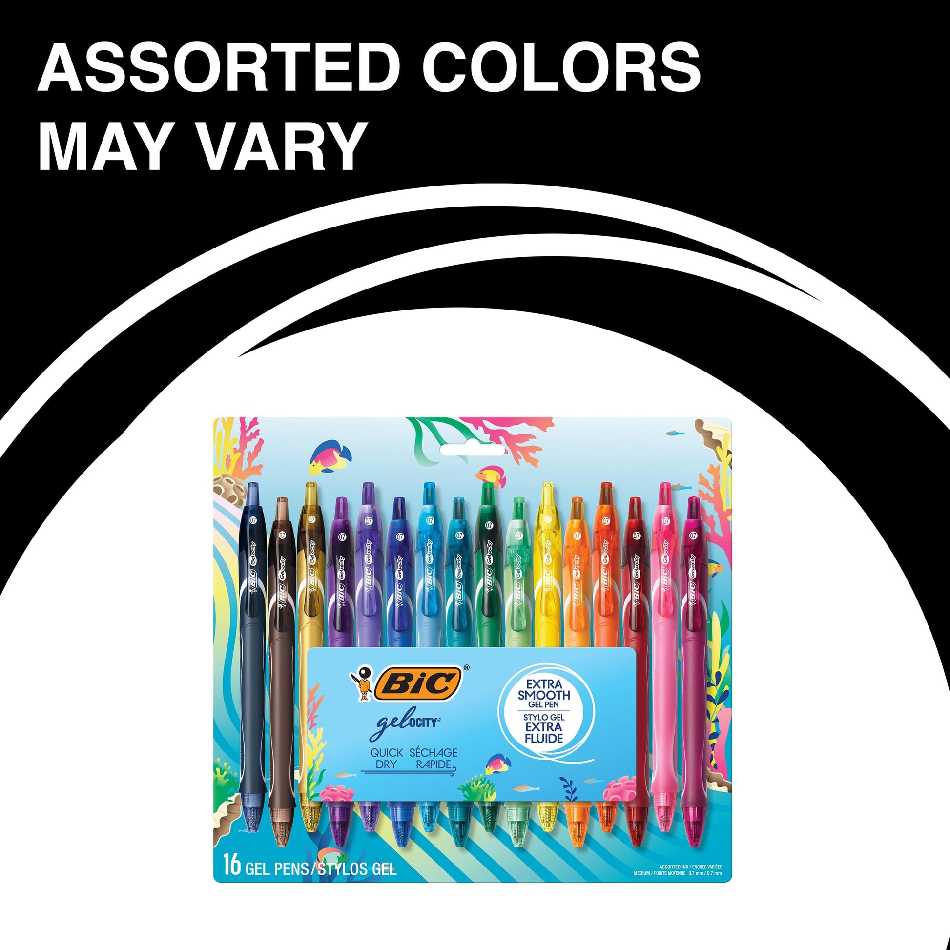 BIC Ocean Themed Gel Pens, Assorted Colors, Medium Point, 0.7 mm, 16-Count