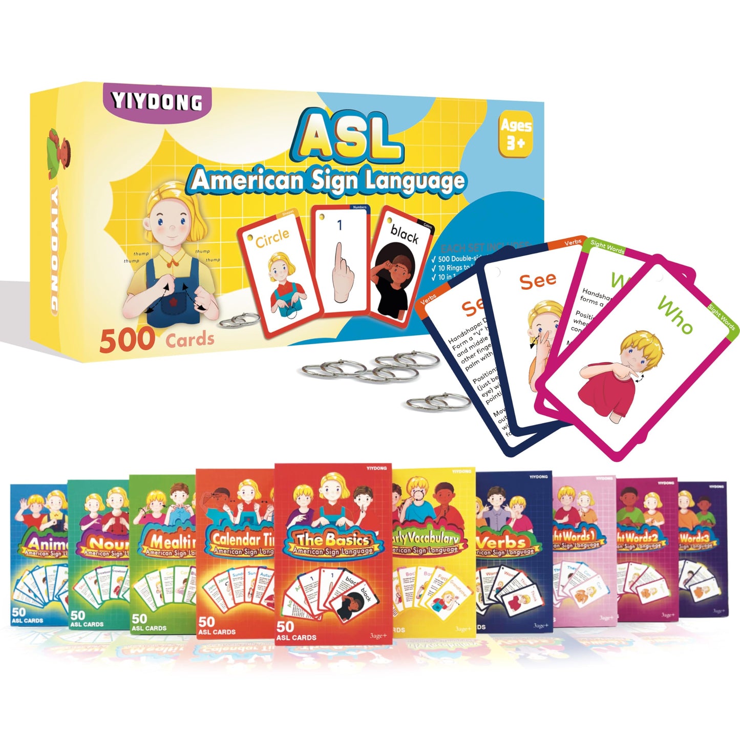 YIYDONG ASL Flash Cards - 500 American Sign Language FlashCards for Beginners and Toddlers, Kids
