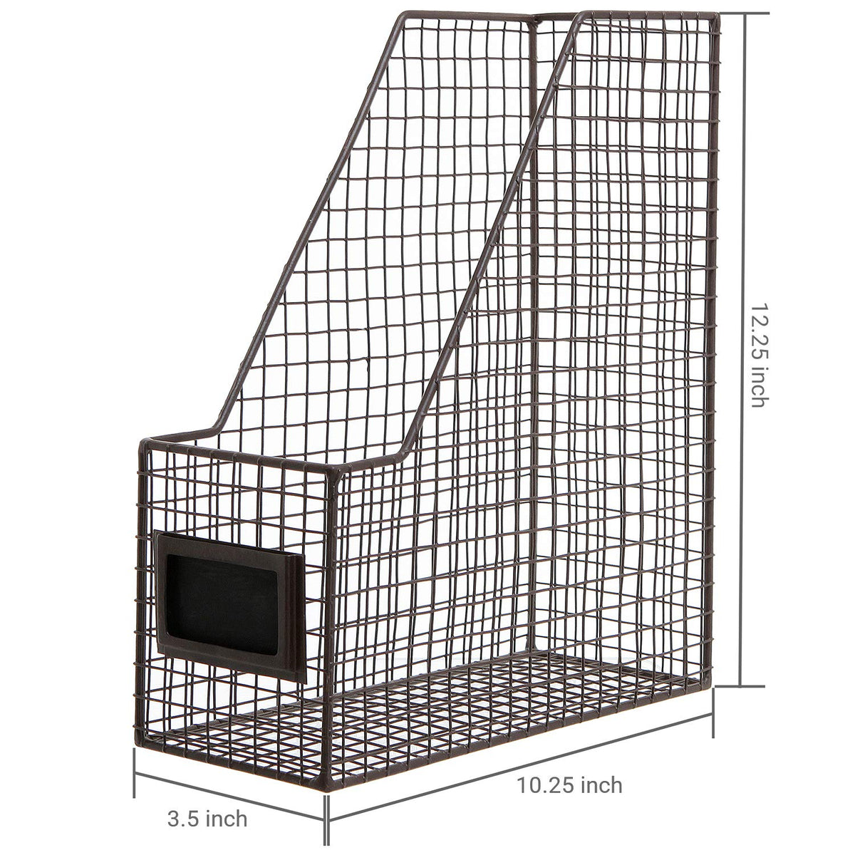 MyGift Wire Magazine Holder Set of 2, Brown File Storage Bin with Label
