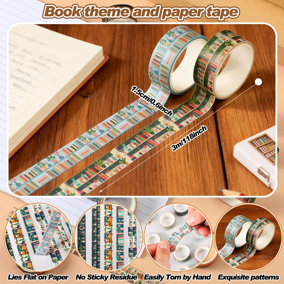 Janlaugh 24 Rolls Book Washi Tape Back to School Crafting Gifts, Plants
