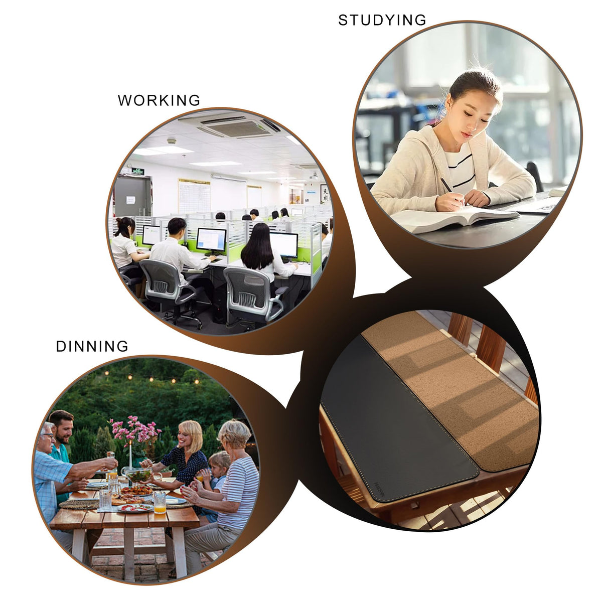 MAIDERN Cork & Leather Desk Mat, 78.7” x 15.7” Reversible Desk Pad (Black)