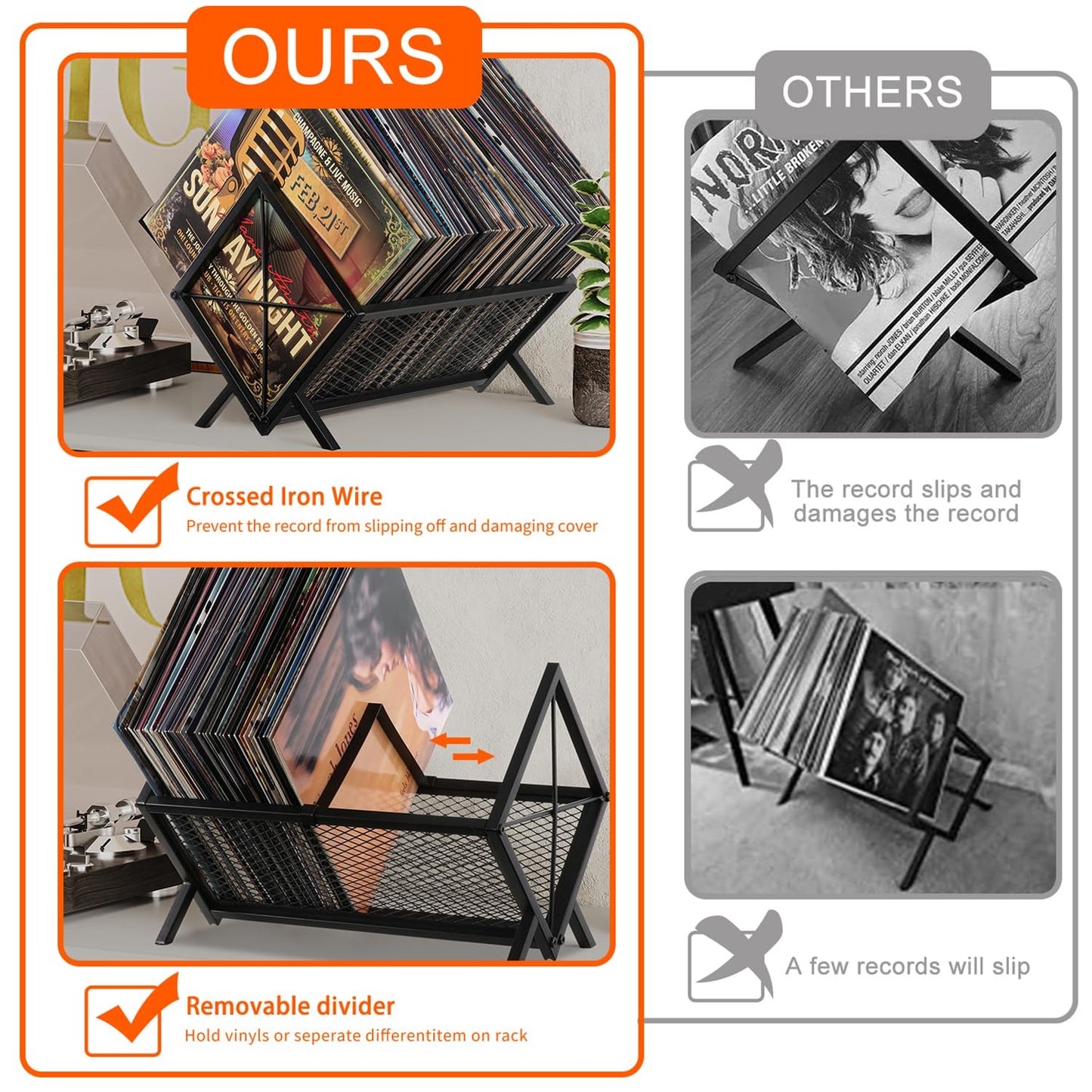 YINMIT Vinyl Record Storage Holder - 80-100 LP Vinyl Organizer, Metal Record Display Rack, Quick
