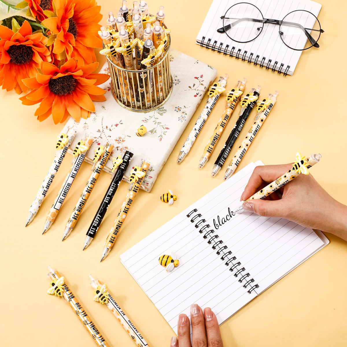 Jetec 48 Pcs Back to School Gifts Inspirational Bee Pens Cute Ballpoint Pens Bulk Employee
