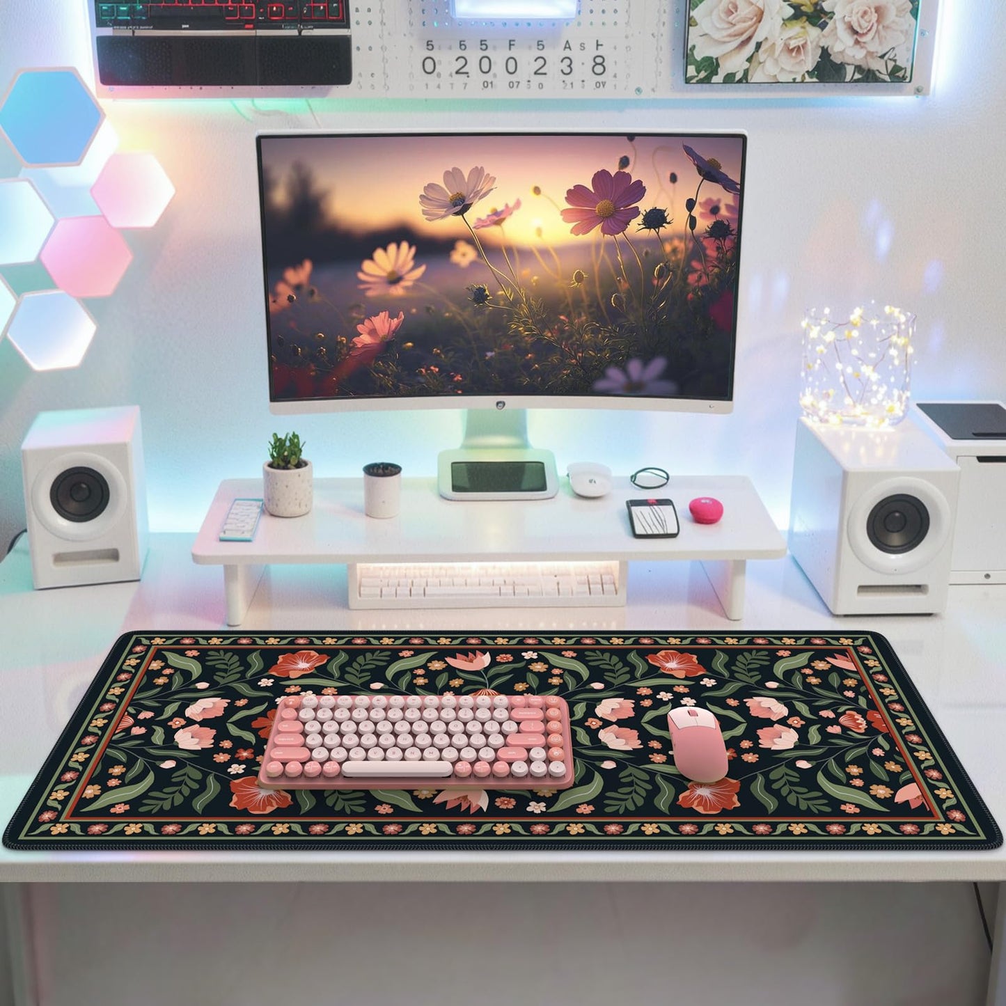 iLeadon Cute Desk Cover Mat, Large Floral Desk Pad for Keyboard and Mouse
