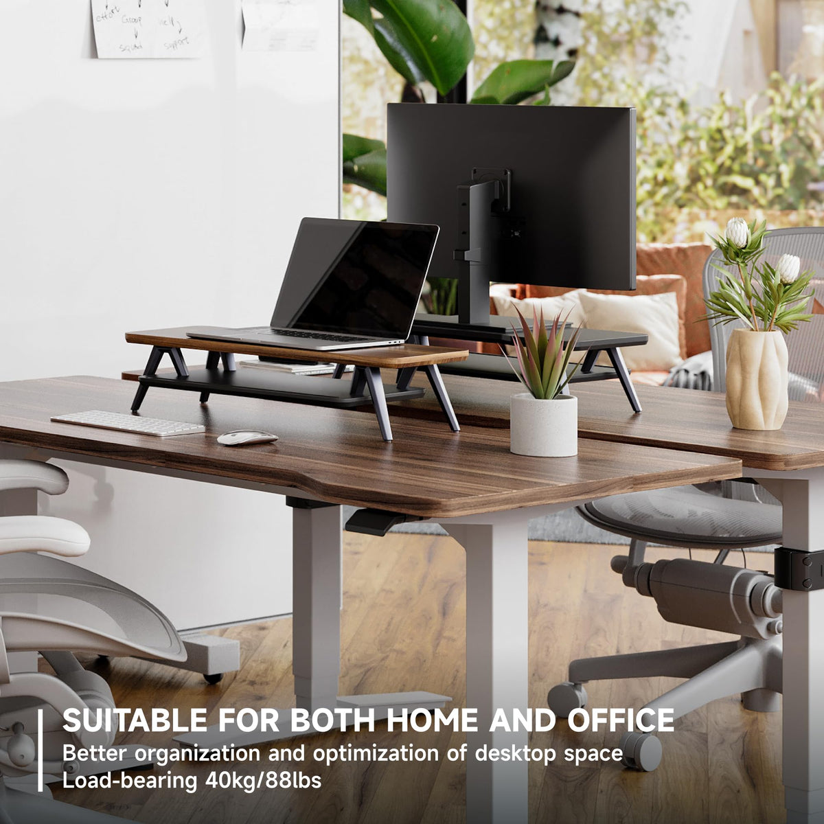 Fenge Monitor Stand Riser, Wooden Desk Shelf with 2-Tier Storage
