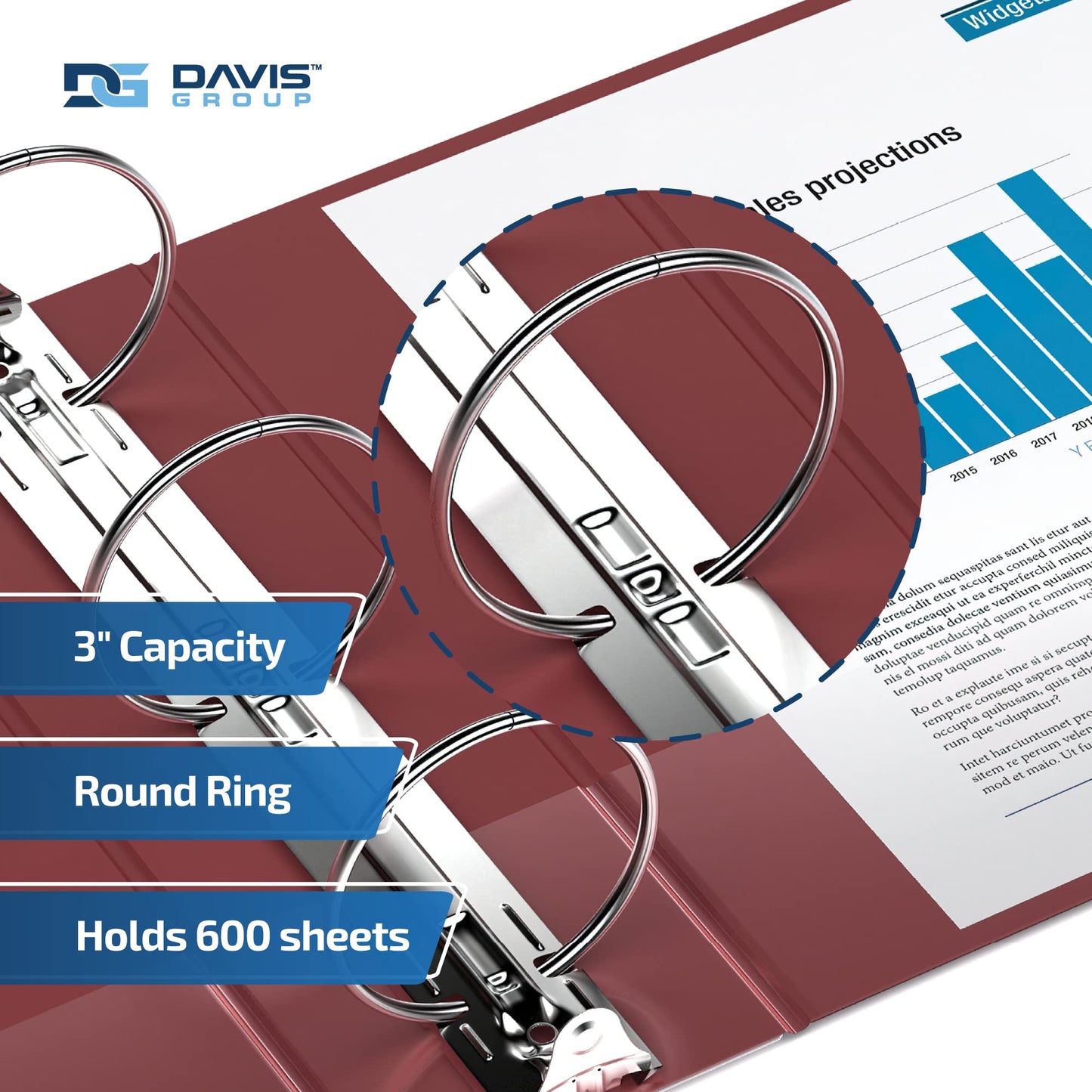 Easyview 3-Ring Binder, Clear-View Cover, 3" Round Rings, Burgundy, 6 Pack