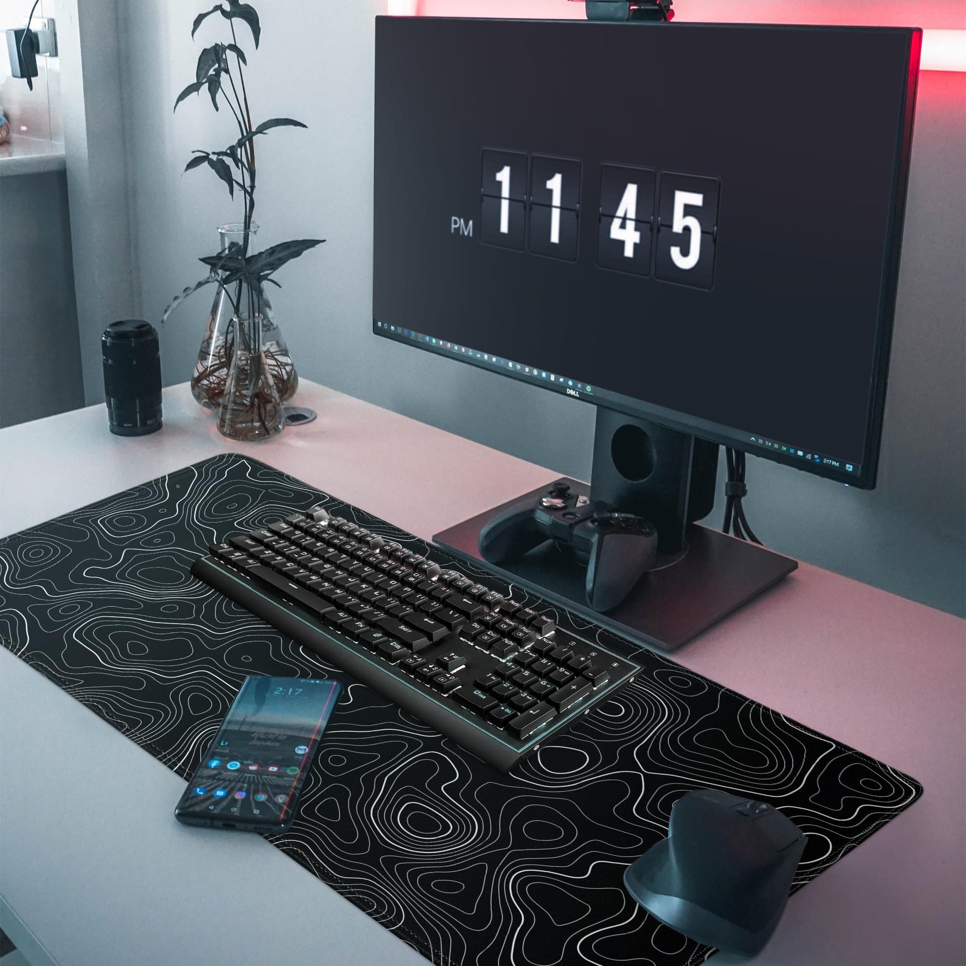Topographic Gaming Mouse Pad Large Desk Mat,Black Mouse Pad Gaming Desk Pad,31.5 x 11.8 Keyboard