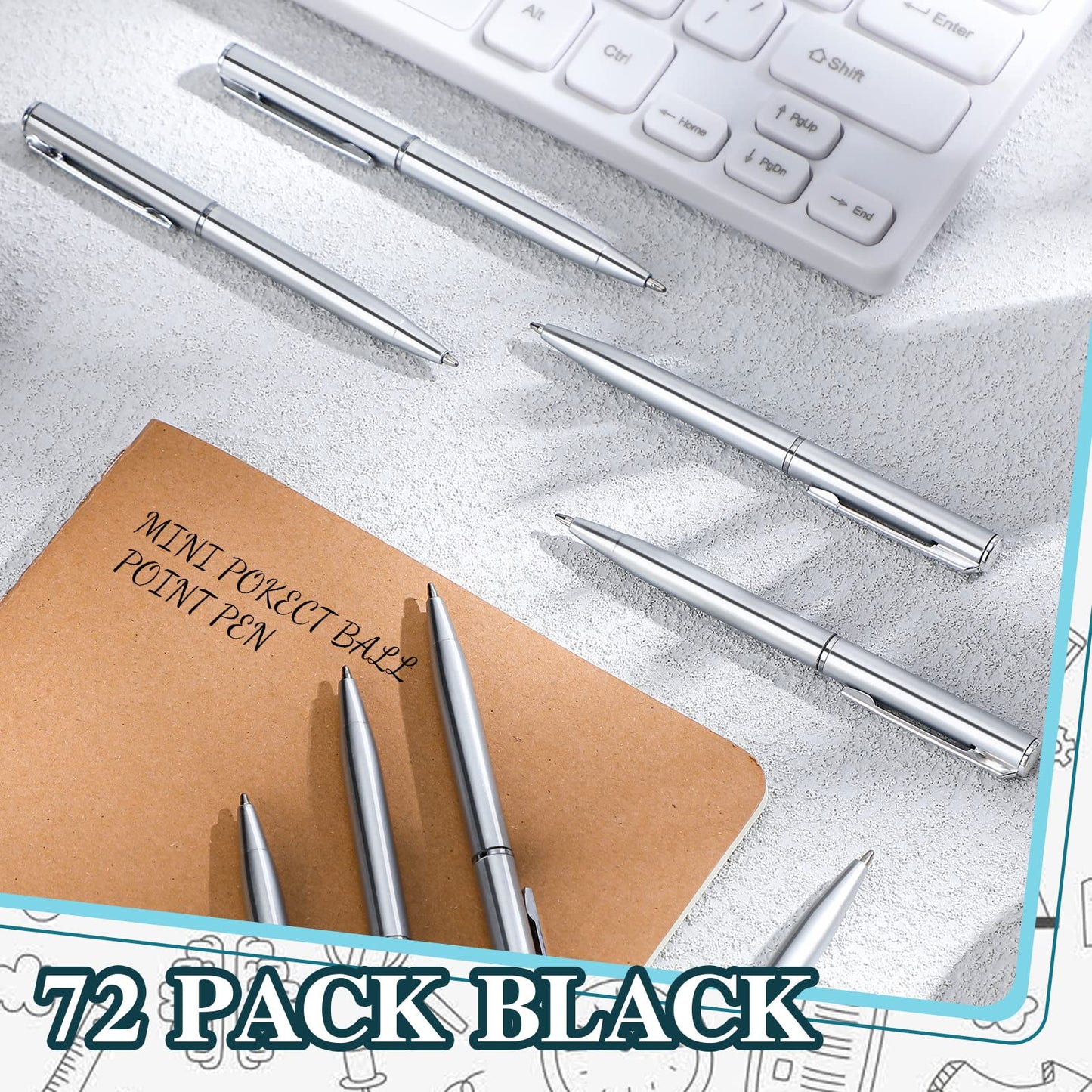 Teling 72 Pcs Small Ballpoint Pen Mini Pens Bulk 4 Inch,Silver