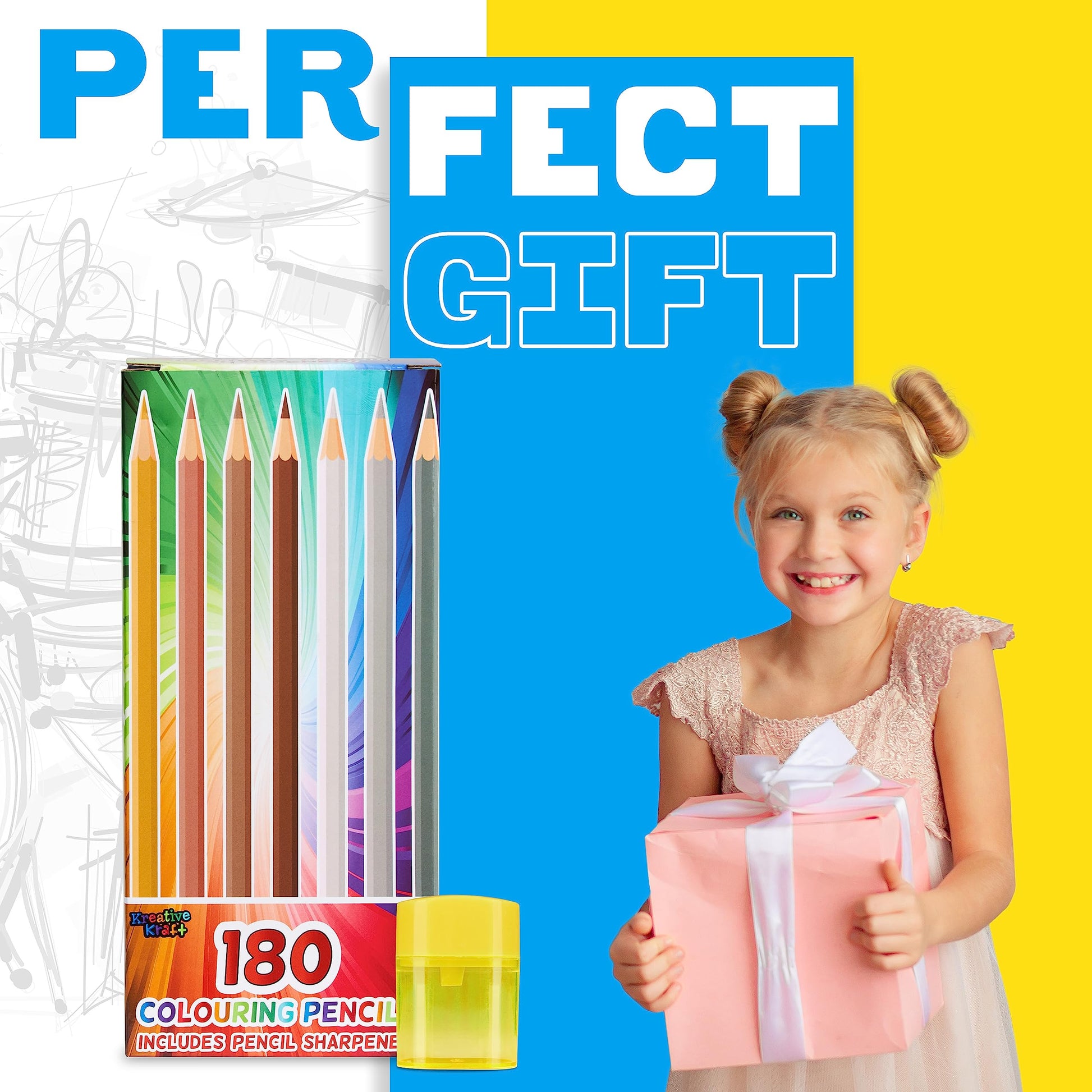 KreativeKraft Coloured Pencils Set of 180 - Colouring Pencils for Kids Teens and Adults - 30