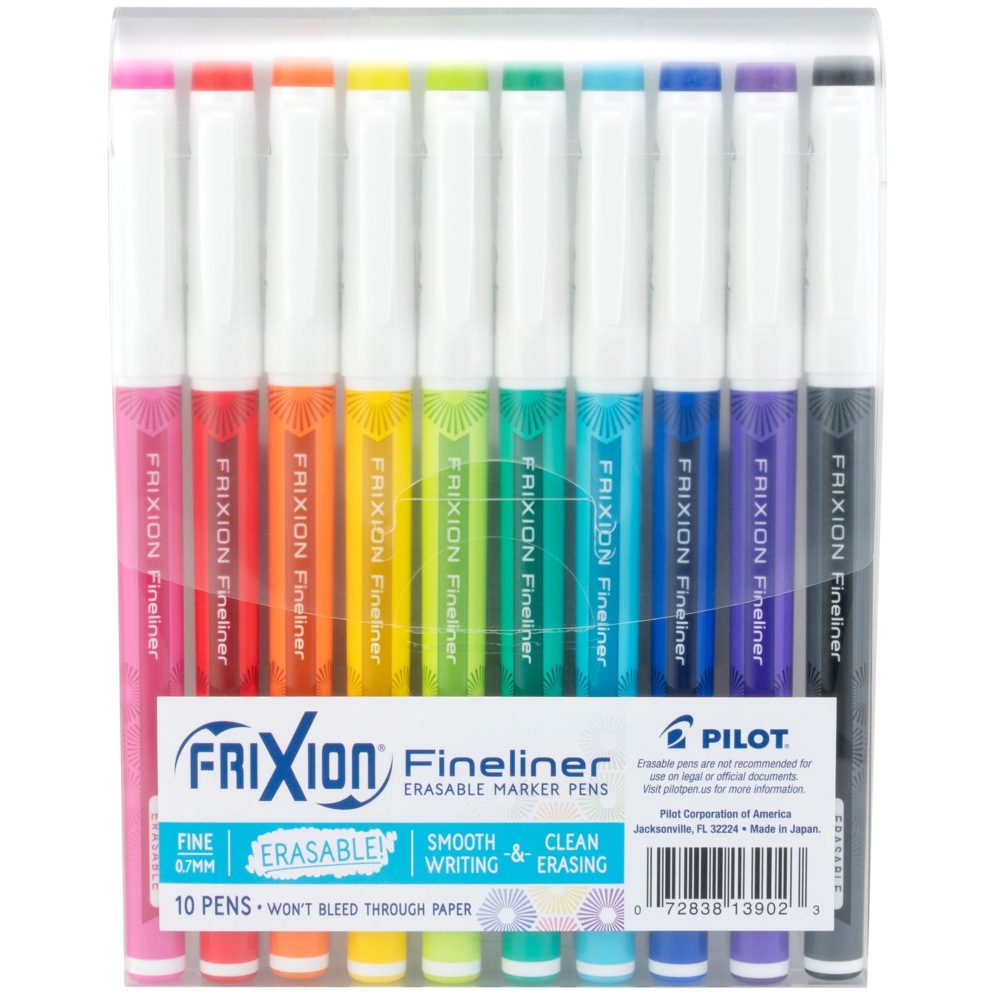 PILOT FriXion Fineliner Erasable Marker Pens, Fine Point 0.7 mm, Pack of 10