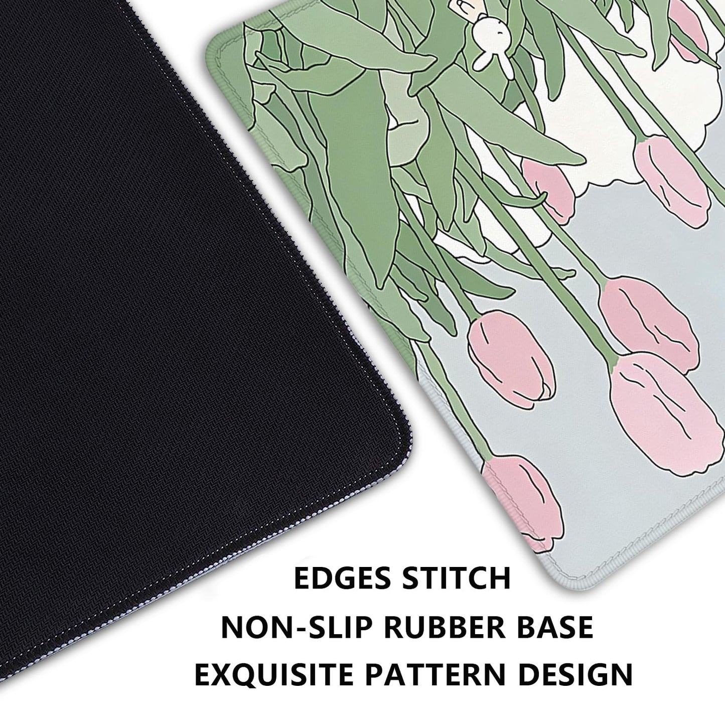 Tulip Flower Mouse Pads,Pink Mouse Pad for Woman,Large Desktop Mat for Keyboard and Mouse,XL