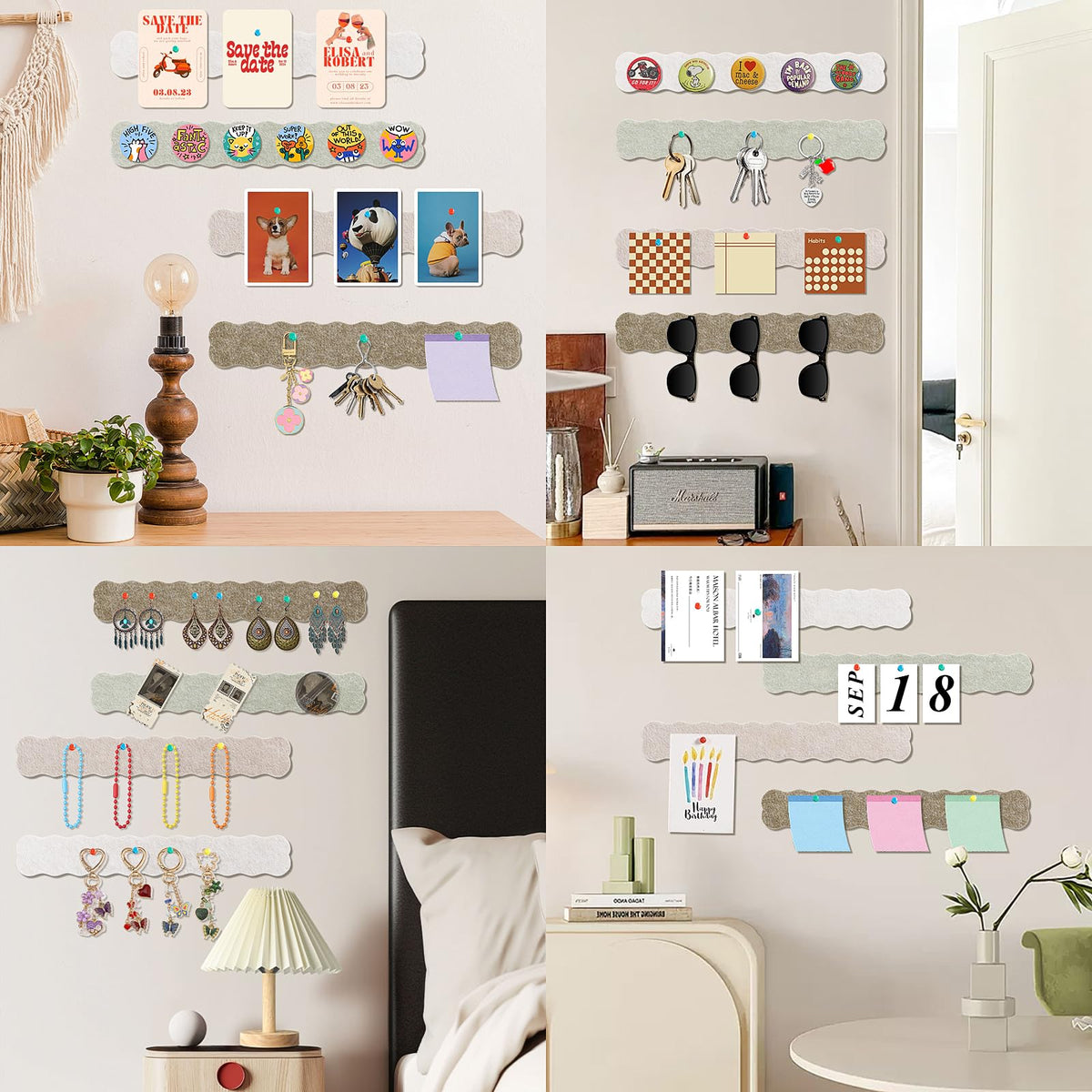 Cork Board Felt Bulletin Board 8-Pack with 50 Push Pins for Paste Notes, Photos, Schedules