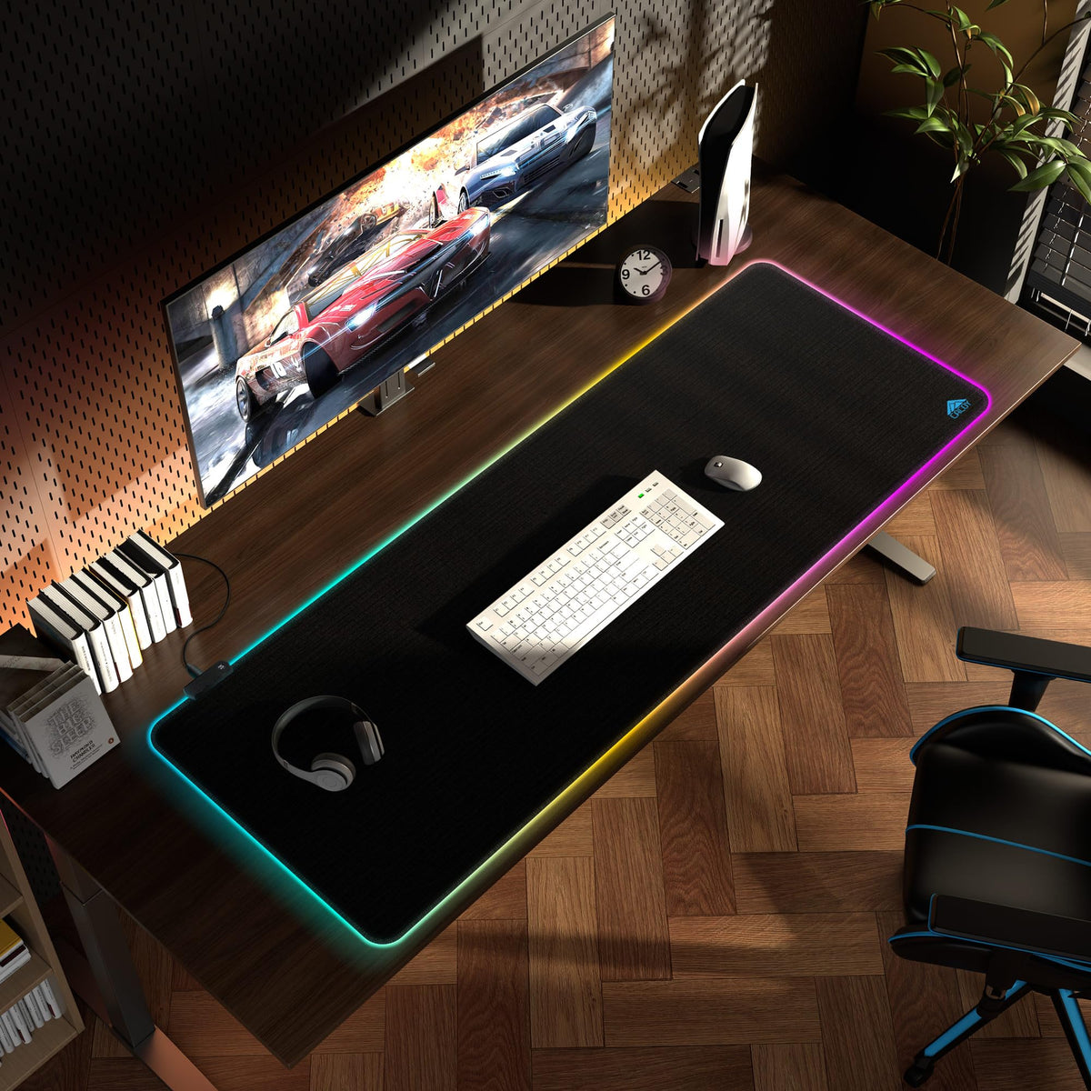 Cacoy 55"x20" RGB Gaming Mouse Pad XXL,Non-Slip LED Lighting Desk Mat,Black