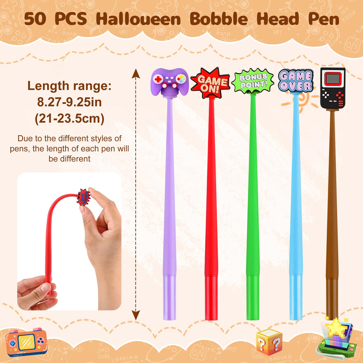 LiYiQ 50 Pcs Video Game Stress Relief Bobblehead Pens Games Handle Level Up Games Console Shape