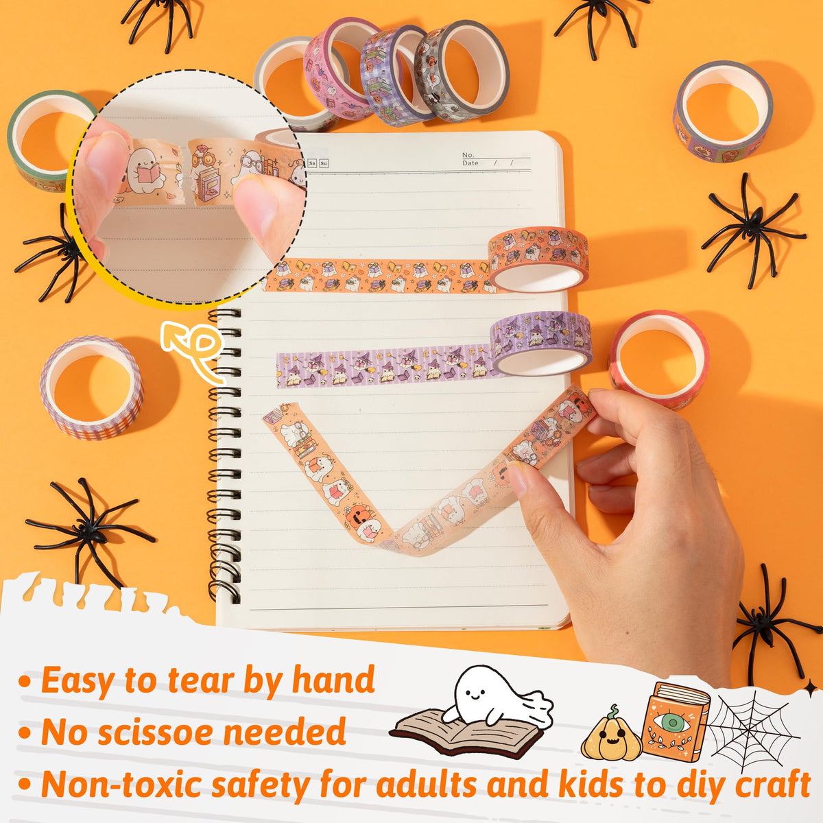 BkeeCten Halloween Ghost Reading Washi Tape for DIY Craft Gift Wrapping