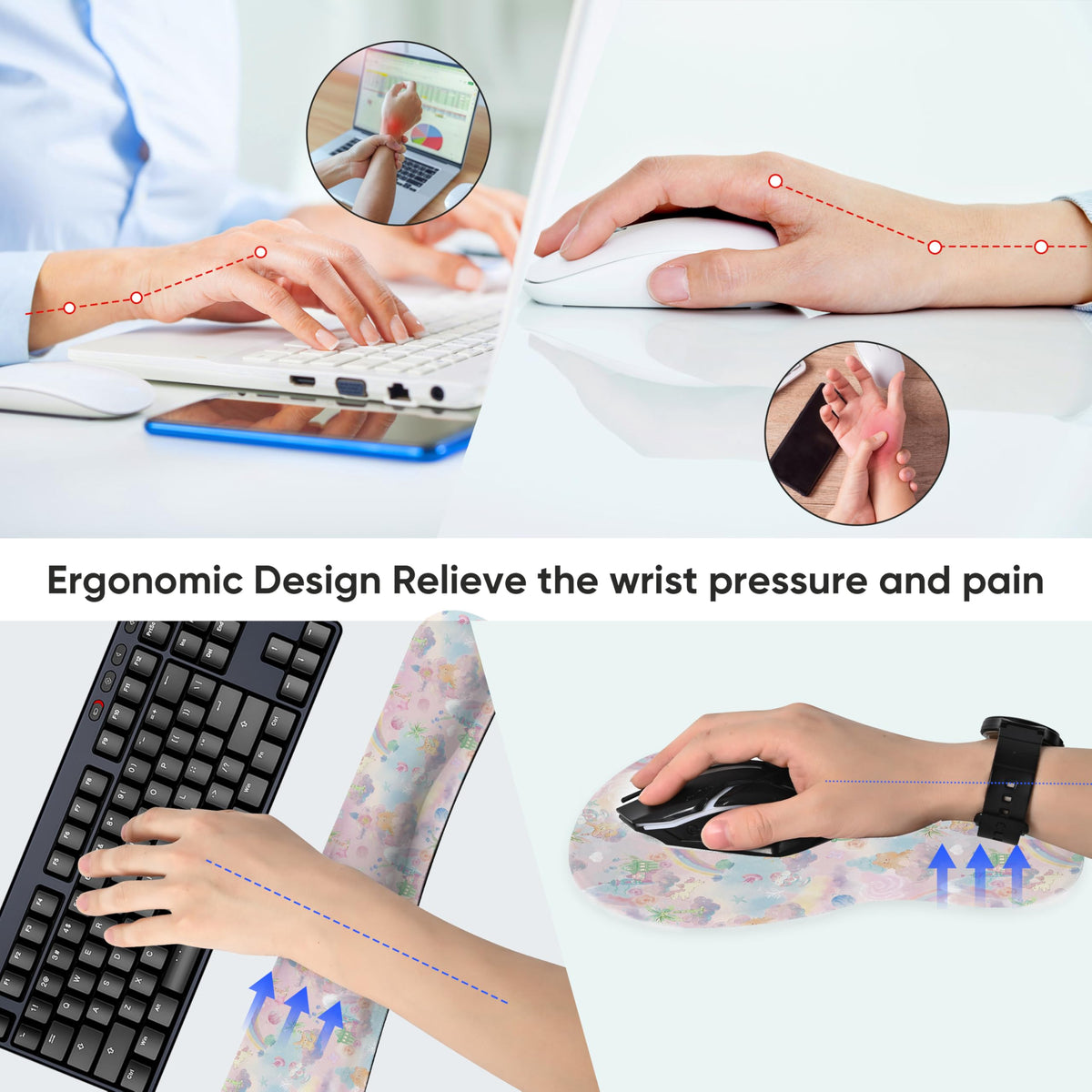 WINTOJO Wrist Rest Support for Mouse Pad Keyboard Set Circle Coaster Gaming Mouse Pad Ergonomic Gel