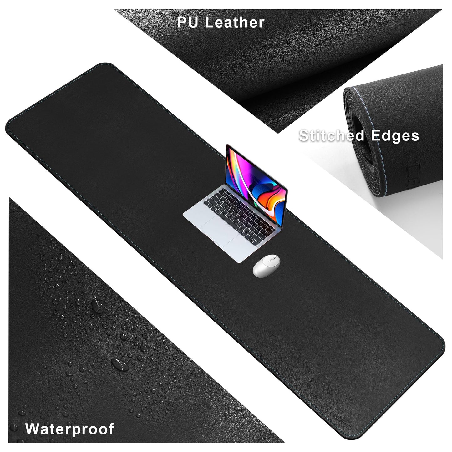CENNBIE Leather Desk Mat Large, 63" x 19.6" Desk Pad Protector(Black)