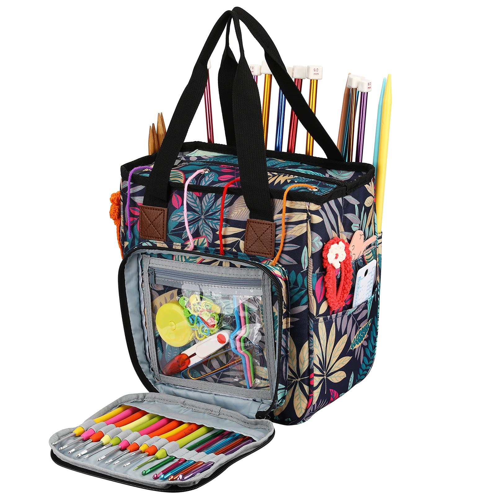 LOOEN Yarn Knitting Storage Tote-Large Capacity Crochet Organizer Portable Travel Bag with Shoulder