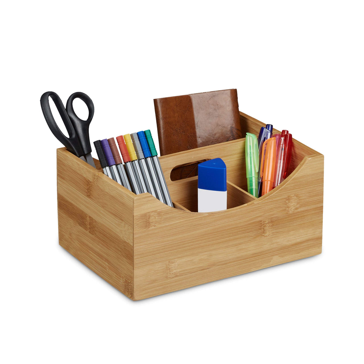 Relaxdays Bamboo Desk Organizer, Stationery Pen Holder, Office File Sorter Cabinet, HxWxD: 9 x 13 x