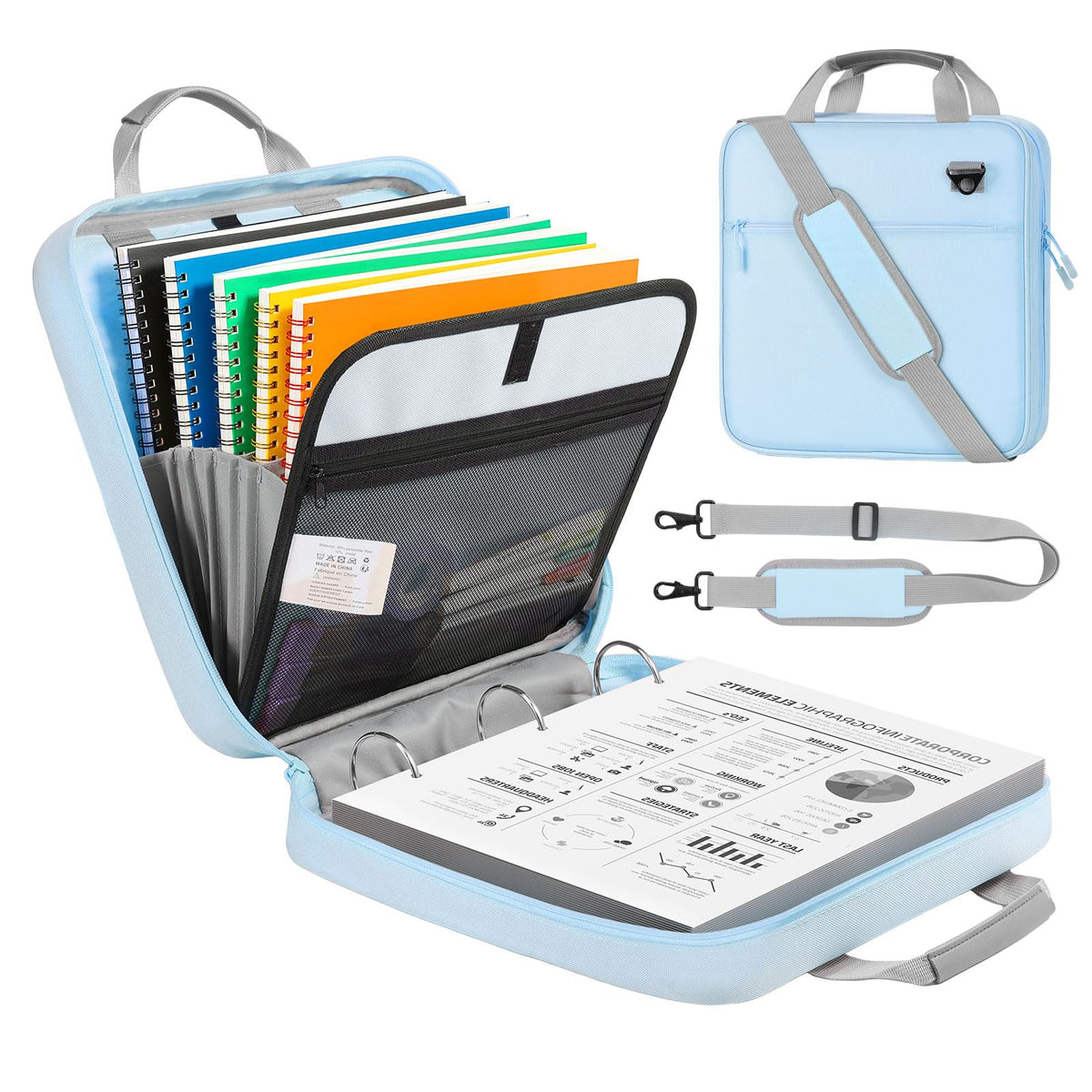 MoKo Zipper Binder, 2 Inch 3 O Ring, 5 Tab File Folders, 500 Sheets, Blue