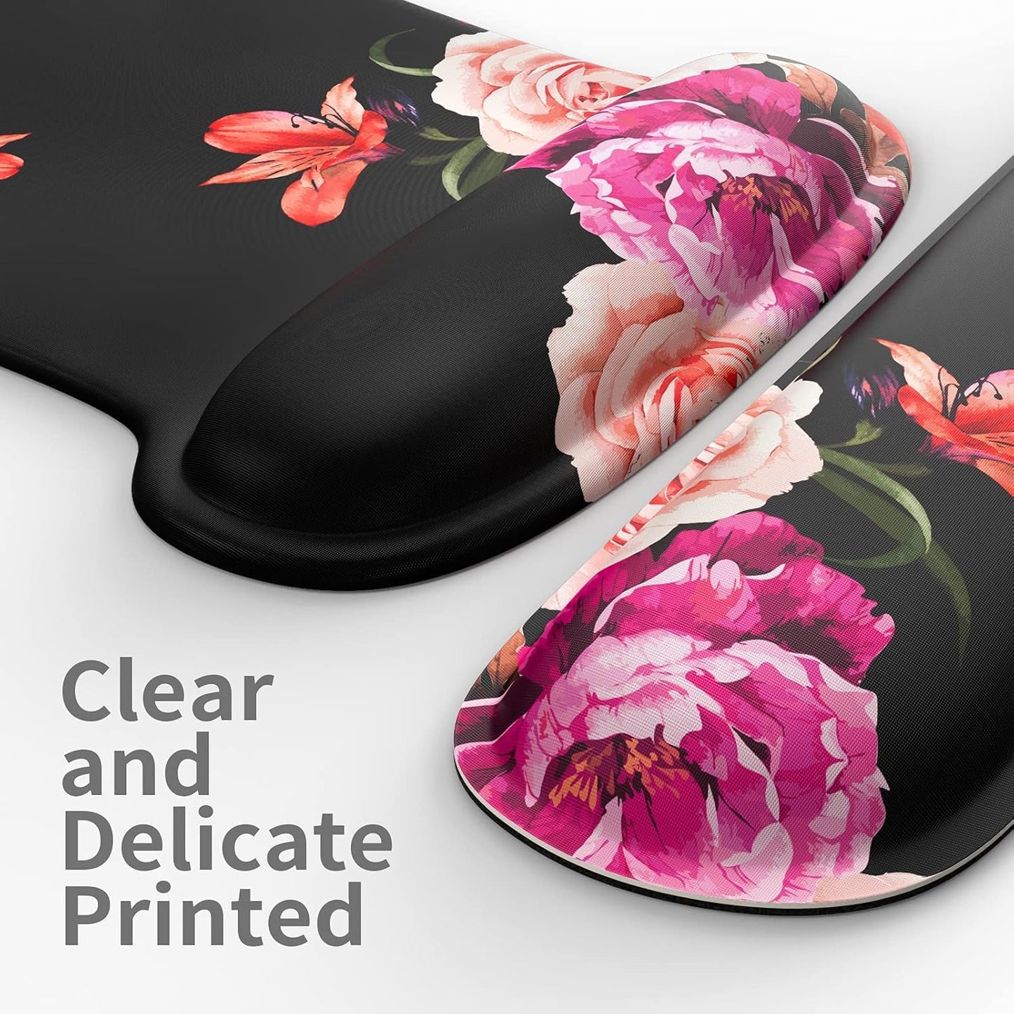 Wrist Rest Support Ergonomic Gel Mouse Pad & Memory Foam Keyboard Set Non-Slip Rubber PU Base Easy