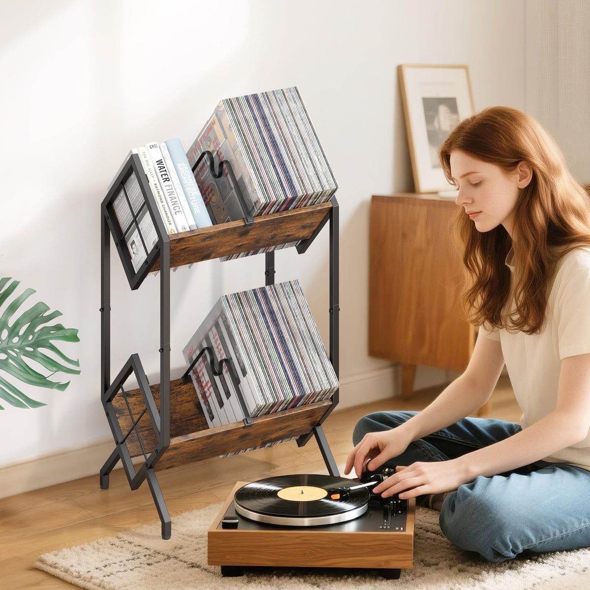 RUILALIFE 2-Tier-Vinyl-Record-Storage-Holder With Dividers, Metal Album storage for vinyl records