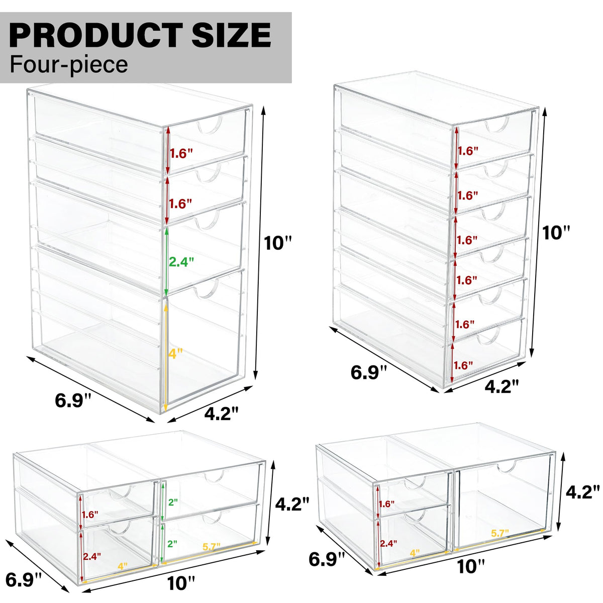 Prsildan 17 Drawers Teacher Toolbox Office Supply Organizer, Set of 4