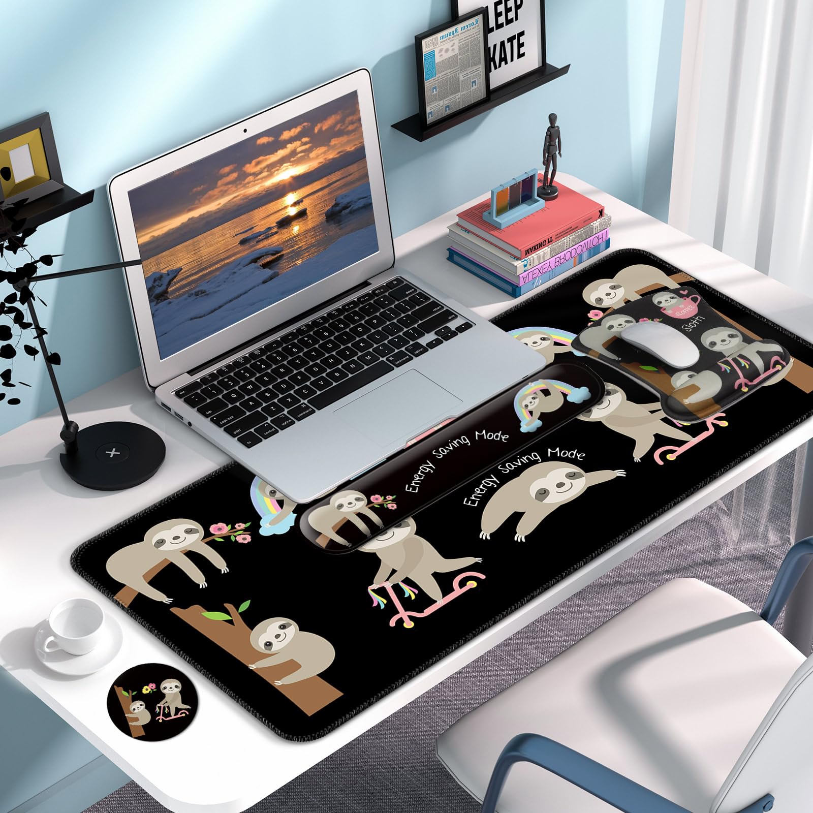 VINEBURY Desk Mat Set Keyboard and Mouse Pad with Wrist Rest Support