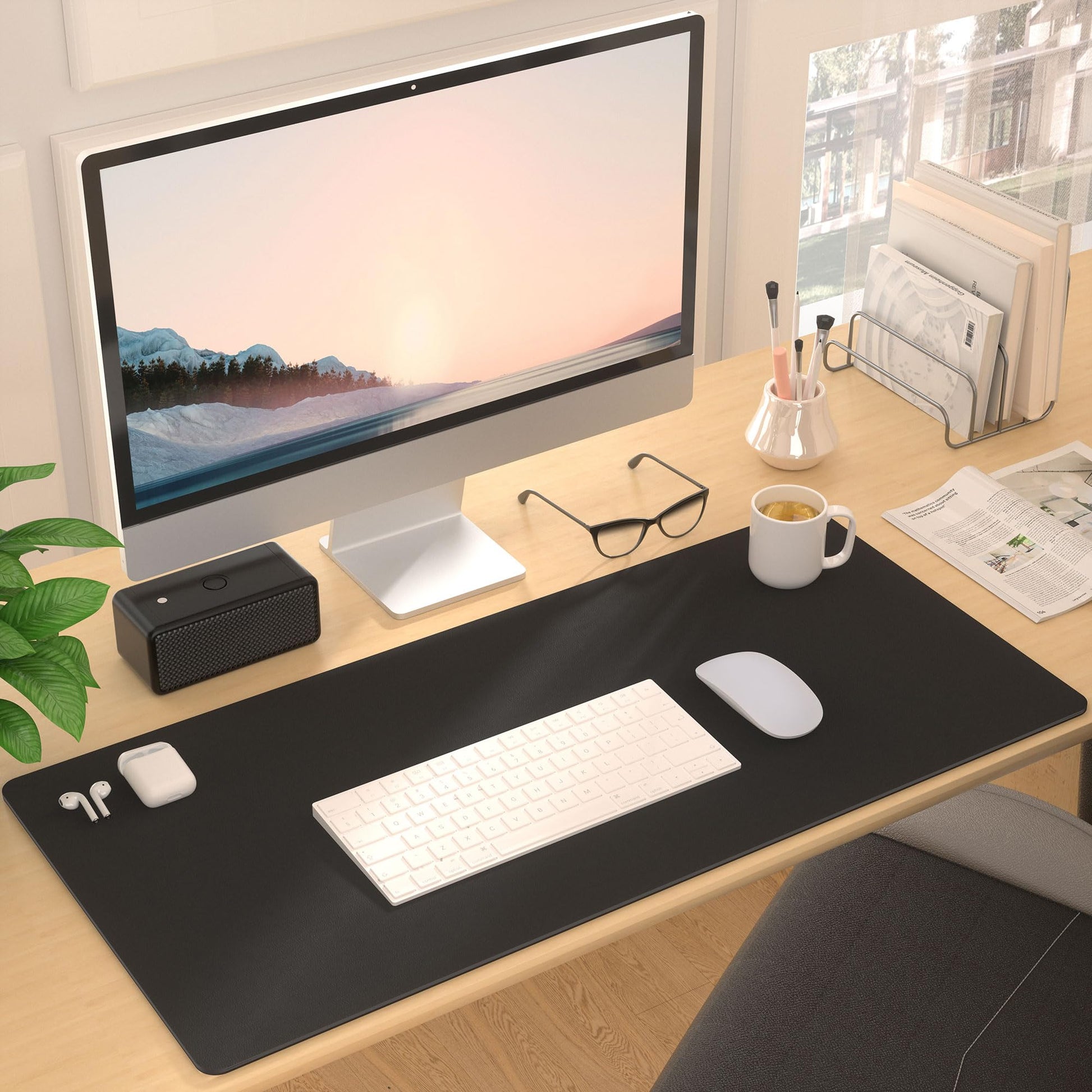 Mouse Pad Desk Protector Mat, Large PU Leather Office Desk Mat, Non-Slip Desk Pad for Keyboard and