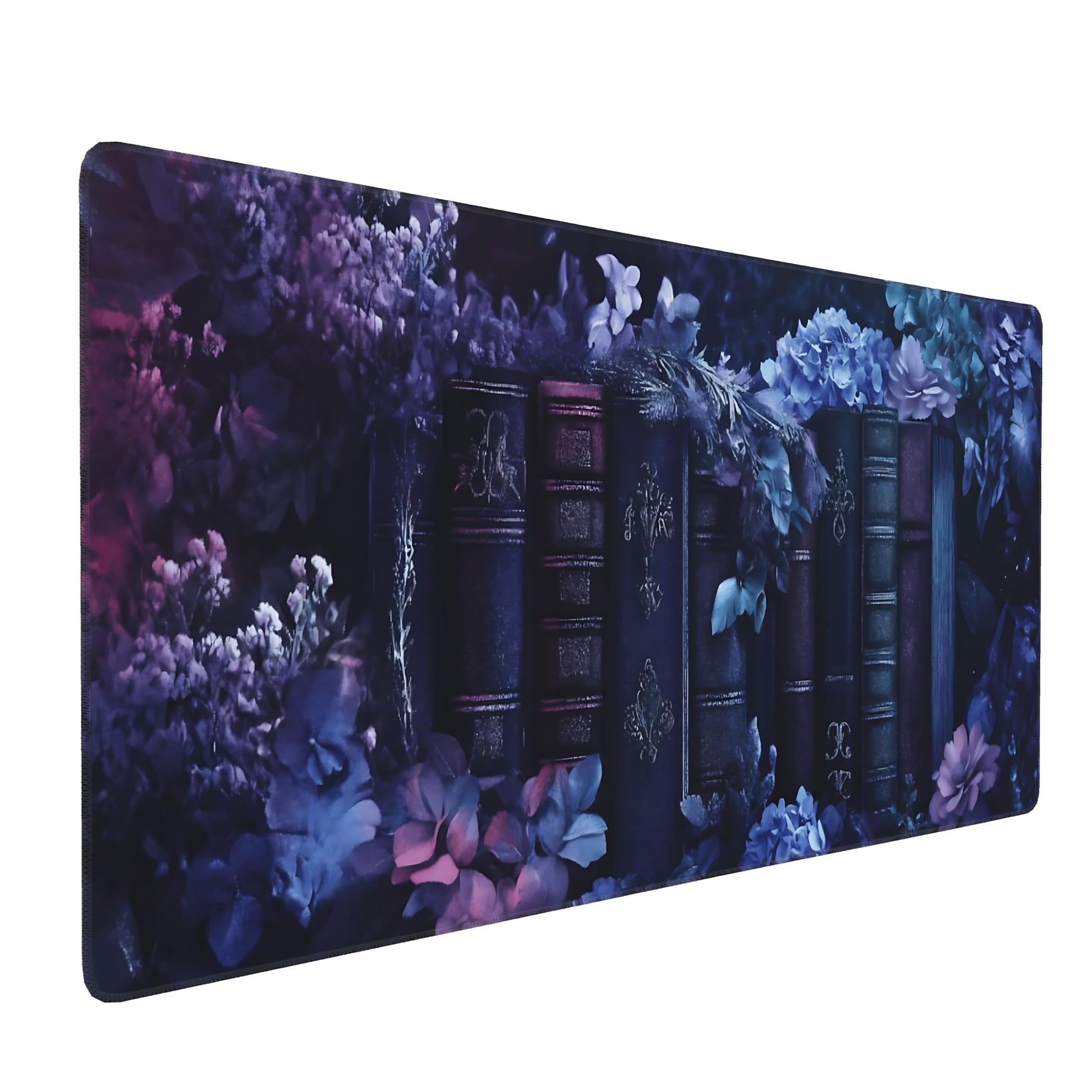 Floral Aesthetic Book Gaming Mouse Pad, Purple Dark Romanticism Desk Mat with Anti-Slip Base &