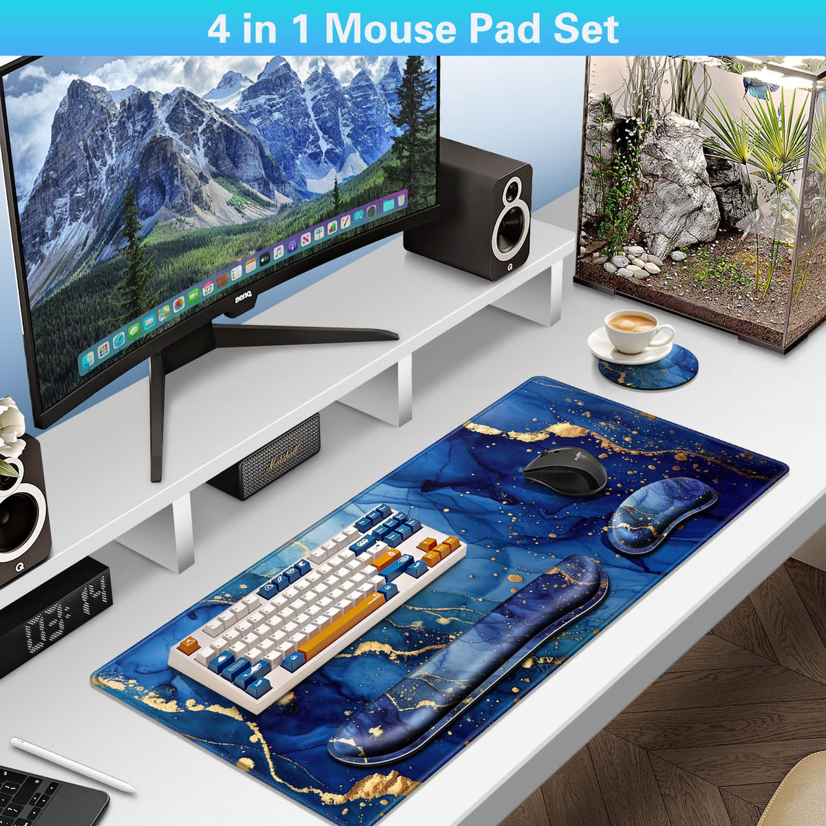 Canjoy Desk Mat with Wrist Rest, Desk Pad for Keyboard and Mouse 4-in-1 Mouse Pad + Keyboard Wrist