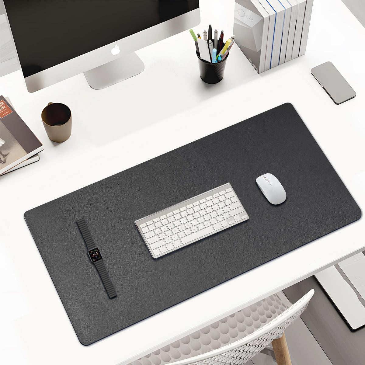 KINGFOM Desk Pad Office Desktop Protecter, PU Leather Desk Mat Blotters Organizer with Comfortable