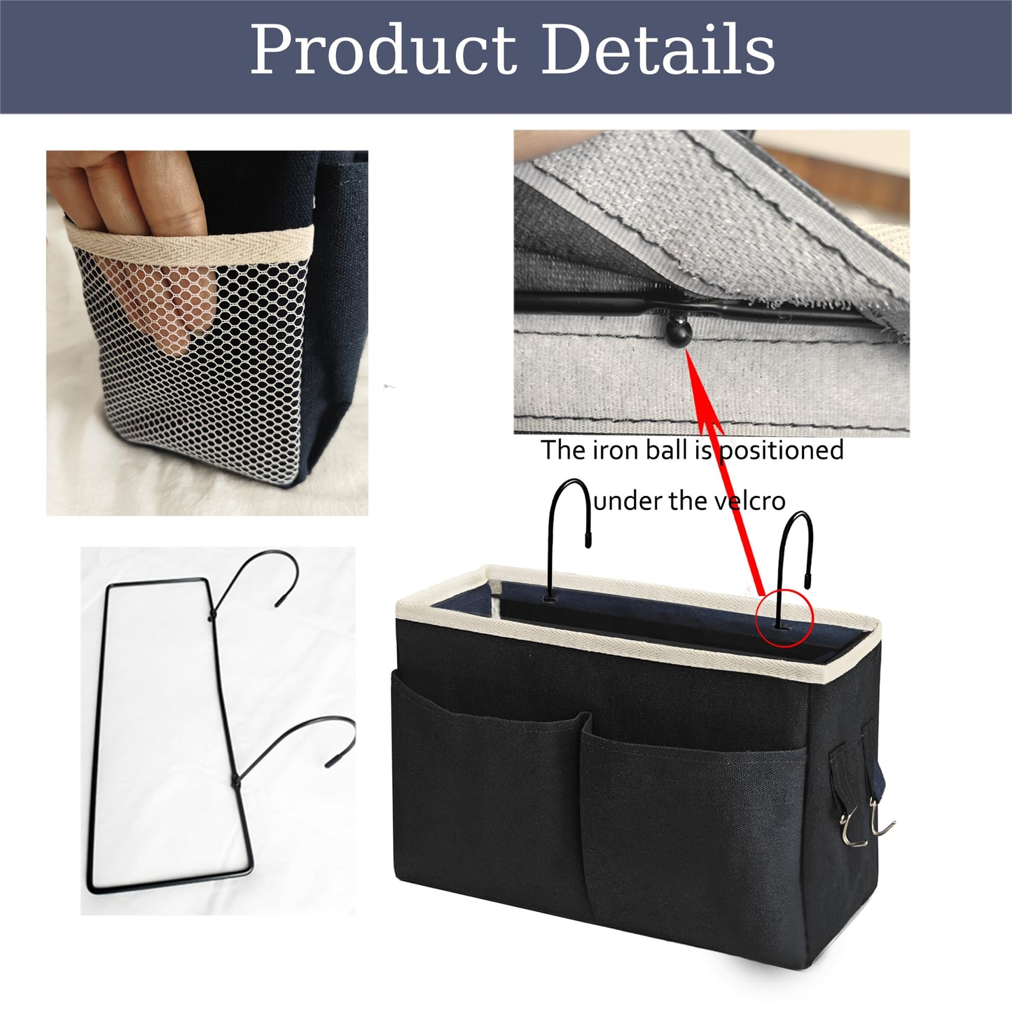 Someteth Bedside Caddy Organizer - Bedside Hanging Storage Bag with Hooks, Dorm Essentials Caddy