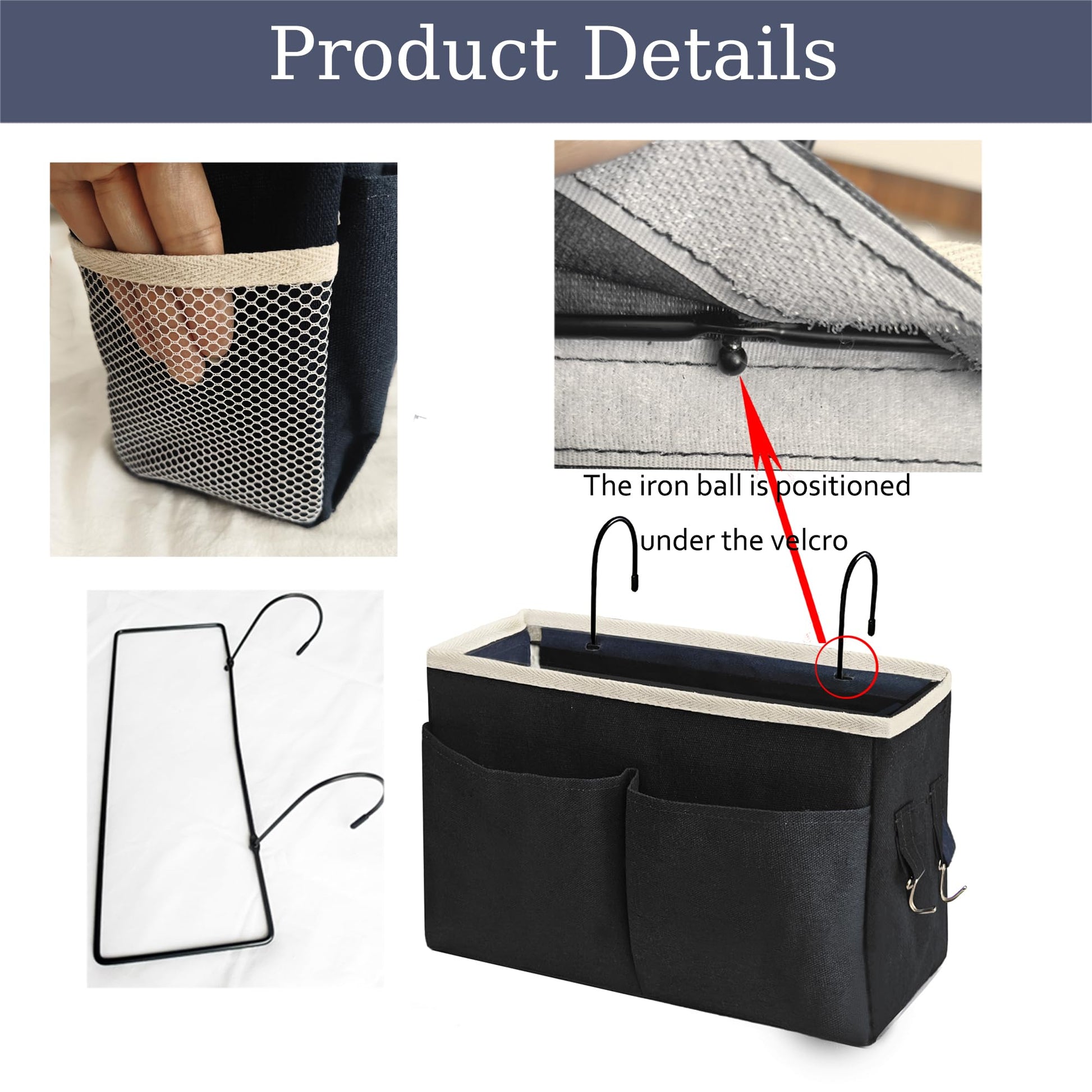 Someteth Bedside Caddy Organizer - Bedside Hanging Storage Bag with Hooks, Dorm Essentials Caddy