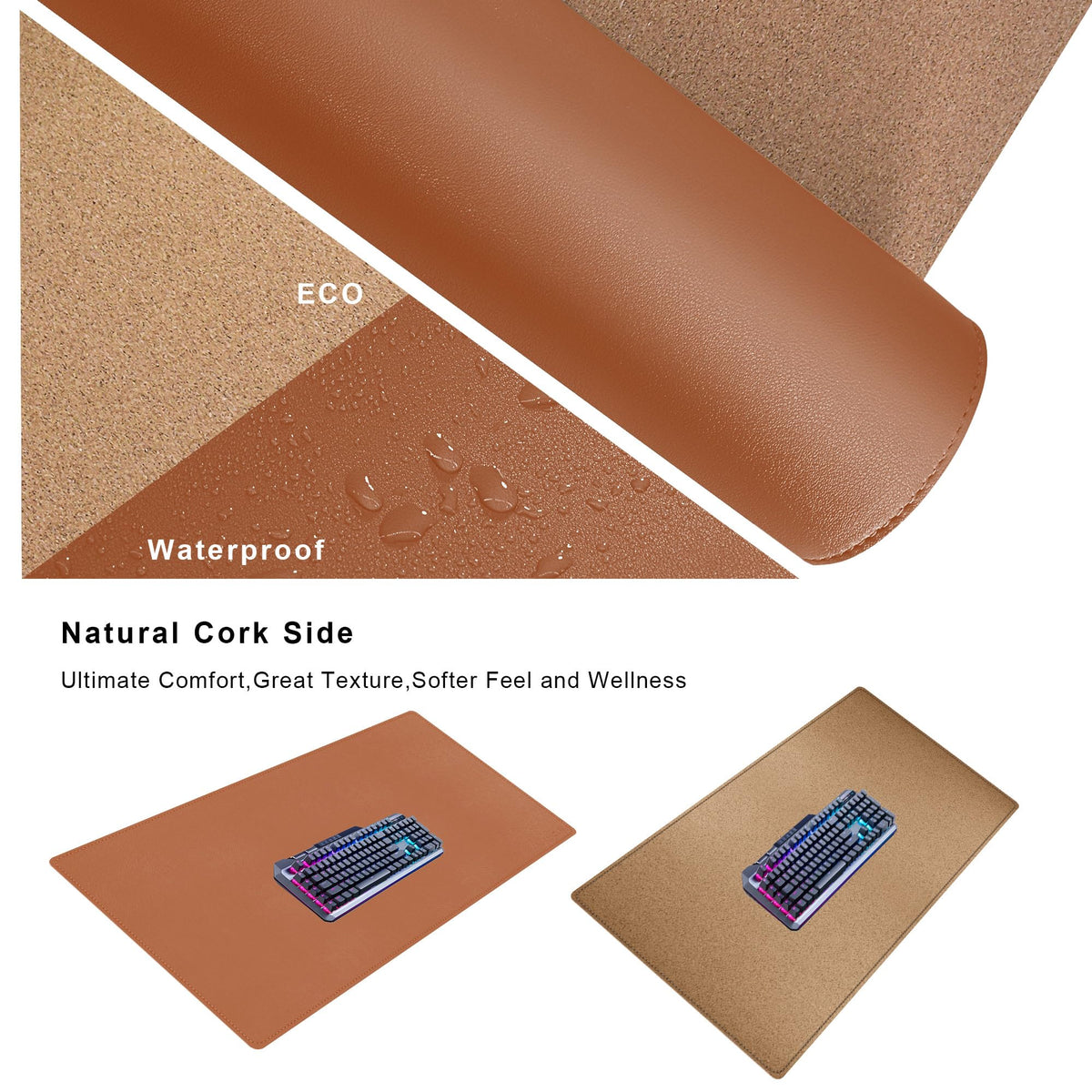 Mydours 40" x 20" Extra Large Desk Mat, PU Leather & Cork Desk Pad, (Brown)