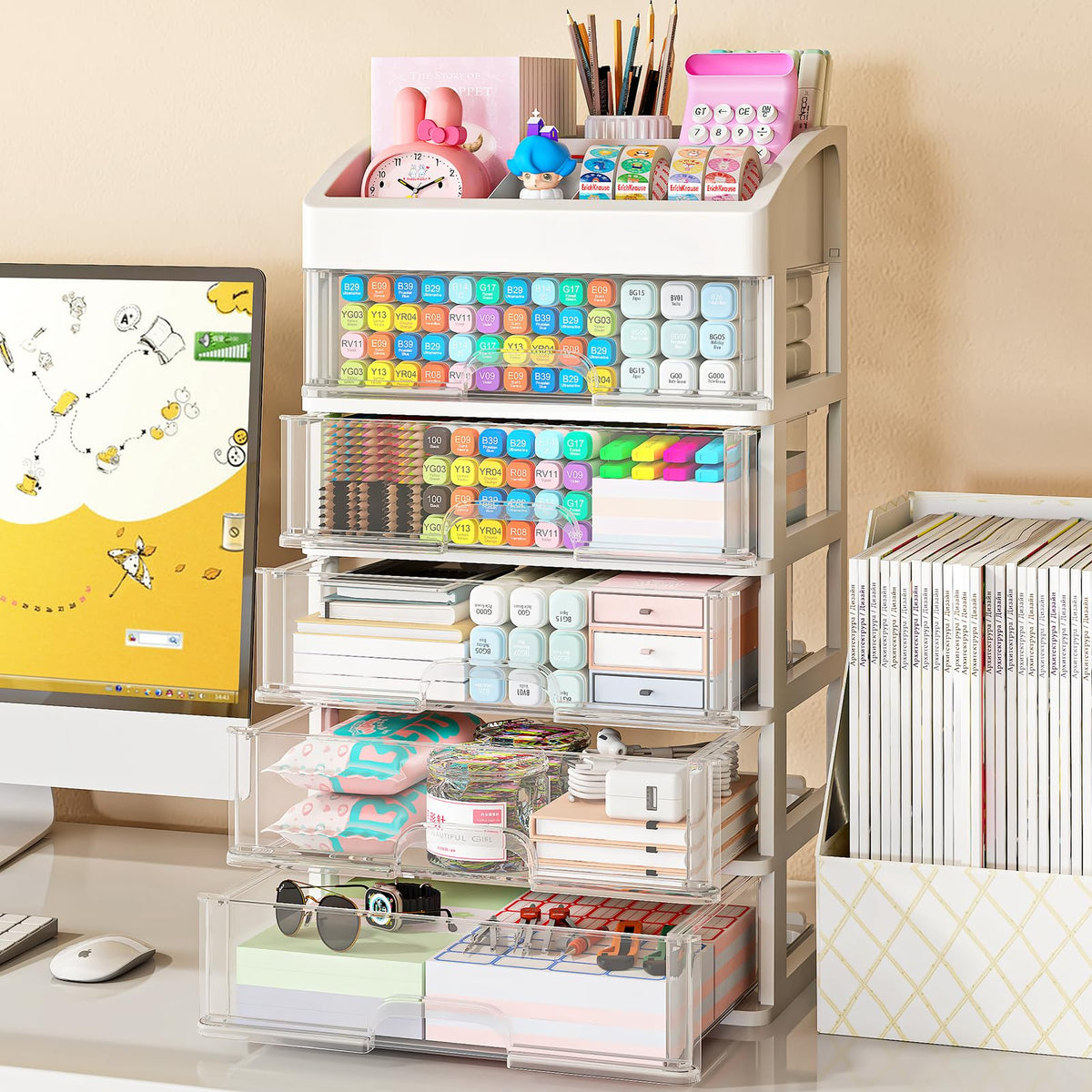 Desk Organizer with Drawers, 5 Drawers Storage Organizer, Desktop Storage Drawers for Office