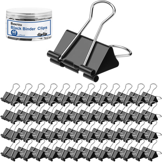 Medium Binder Clips 1.25 Inch (48 Pack) with Container