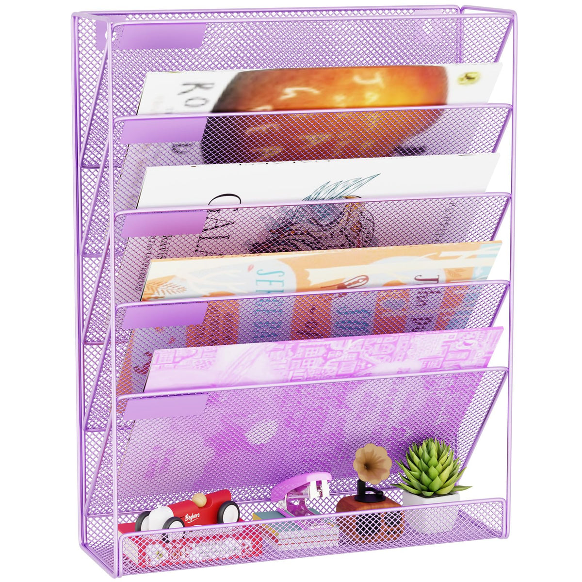 GDINDINFAN Wall File Organizer Holder Mesh Hanging Paper Document Holder, Vertical 6 Pocket Tier