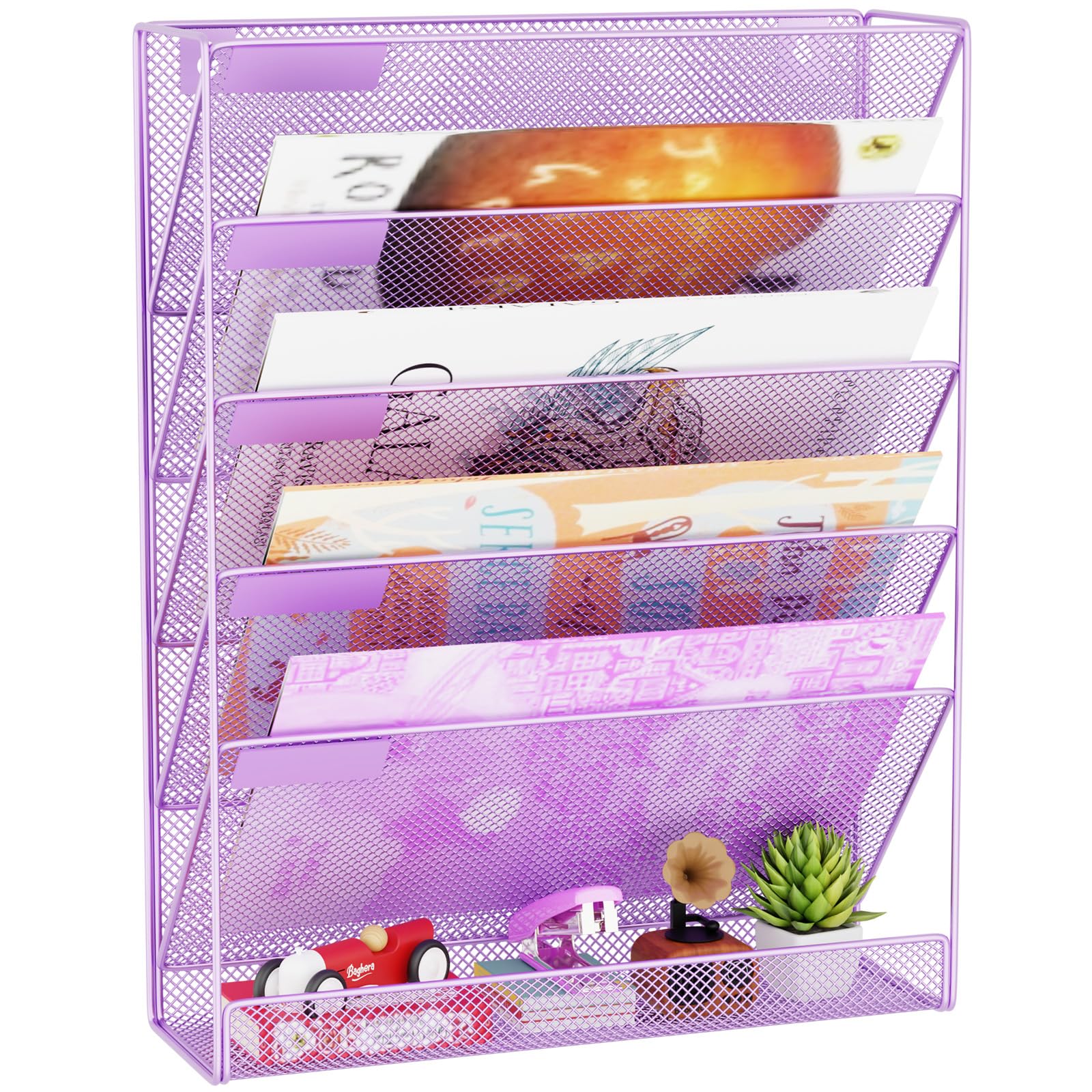 GDINDINFAN Wall File Organizer Holder Mesh Hanging Paper Document Holder, Vertical 6 Pocket Tier