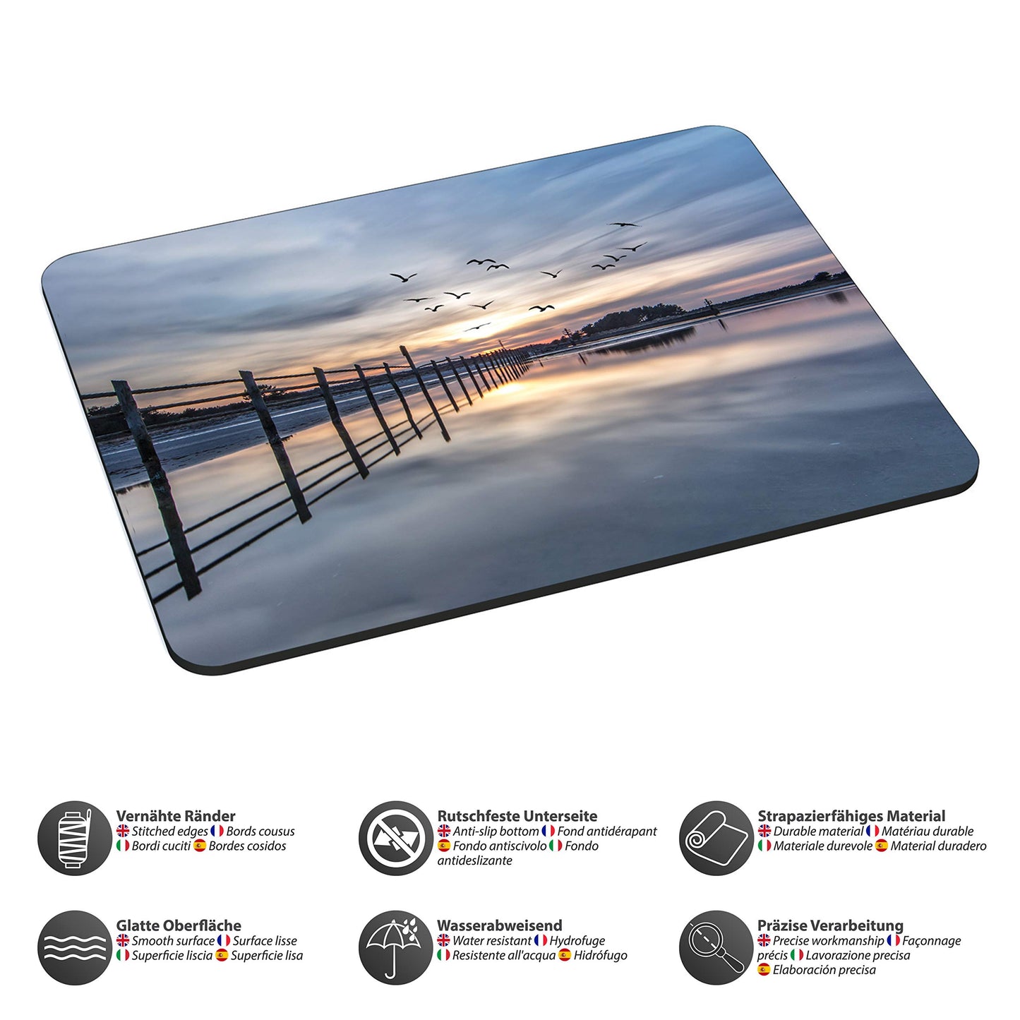 PEDEA Gaming and Office Mouse Mat - 220 x 180 mm - with Stitched Edges and Non-Slip Base - Coastline