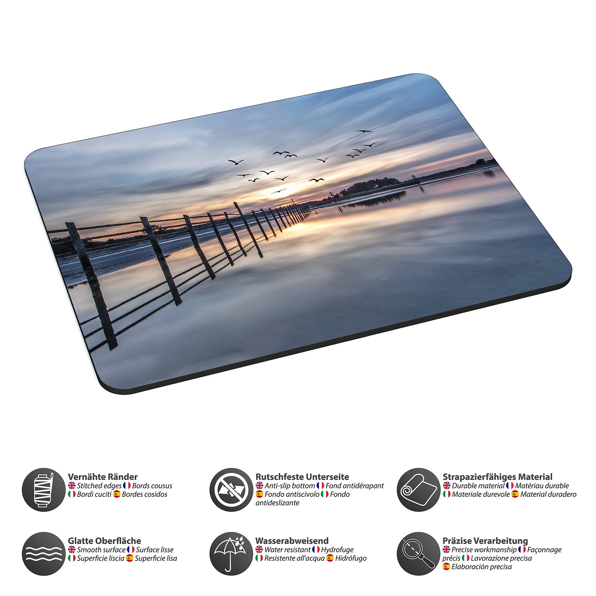 PEDEA Gaming and Office Mouse Mat - 220 x 180 mm - with Stitched Edges and Non-Slip Base - Coastline