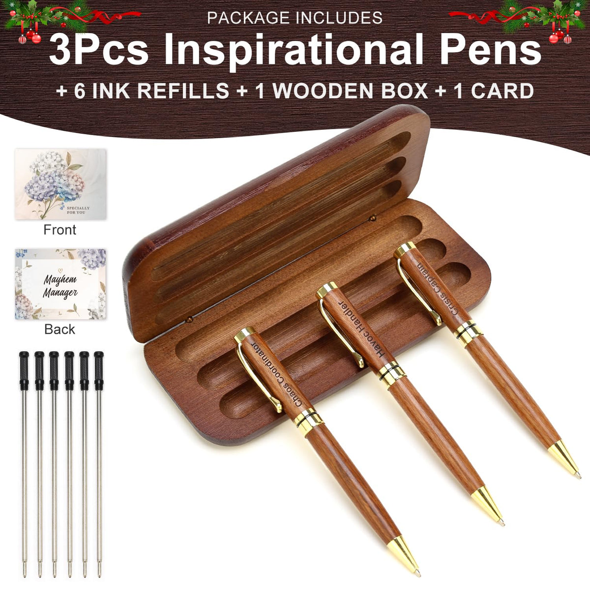 Best Wooden Pen Set with Holder, Chaos Coordinator Gifts for Women Men Pens