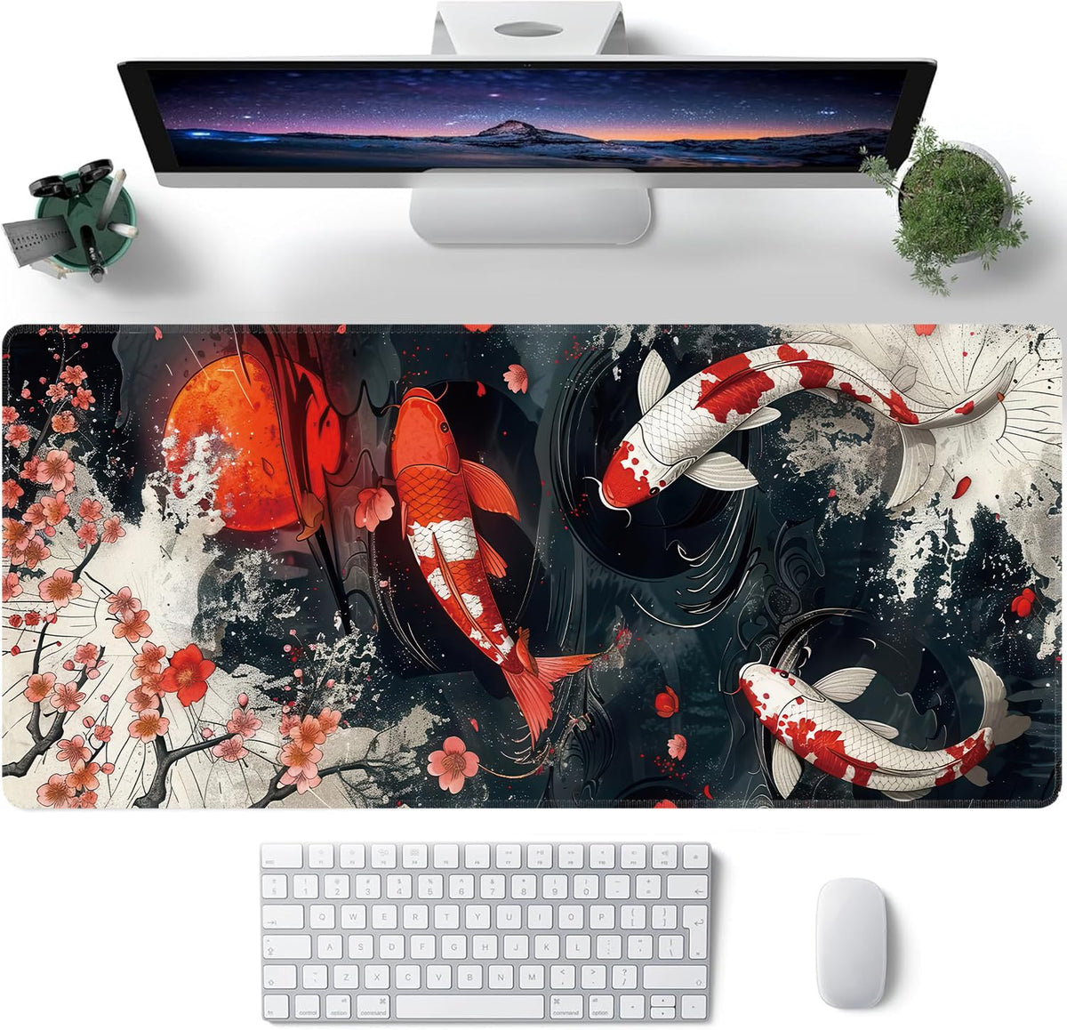 Koi Fish Large Mouse Pad,Gaming Keyboard Desk Pad,Extended Mouse Mat Non-Slip Rubber Base with