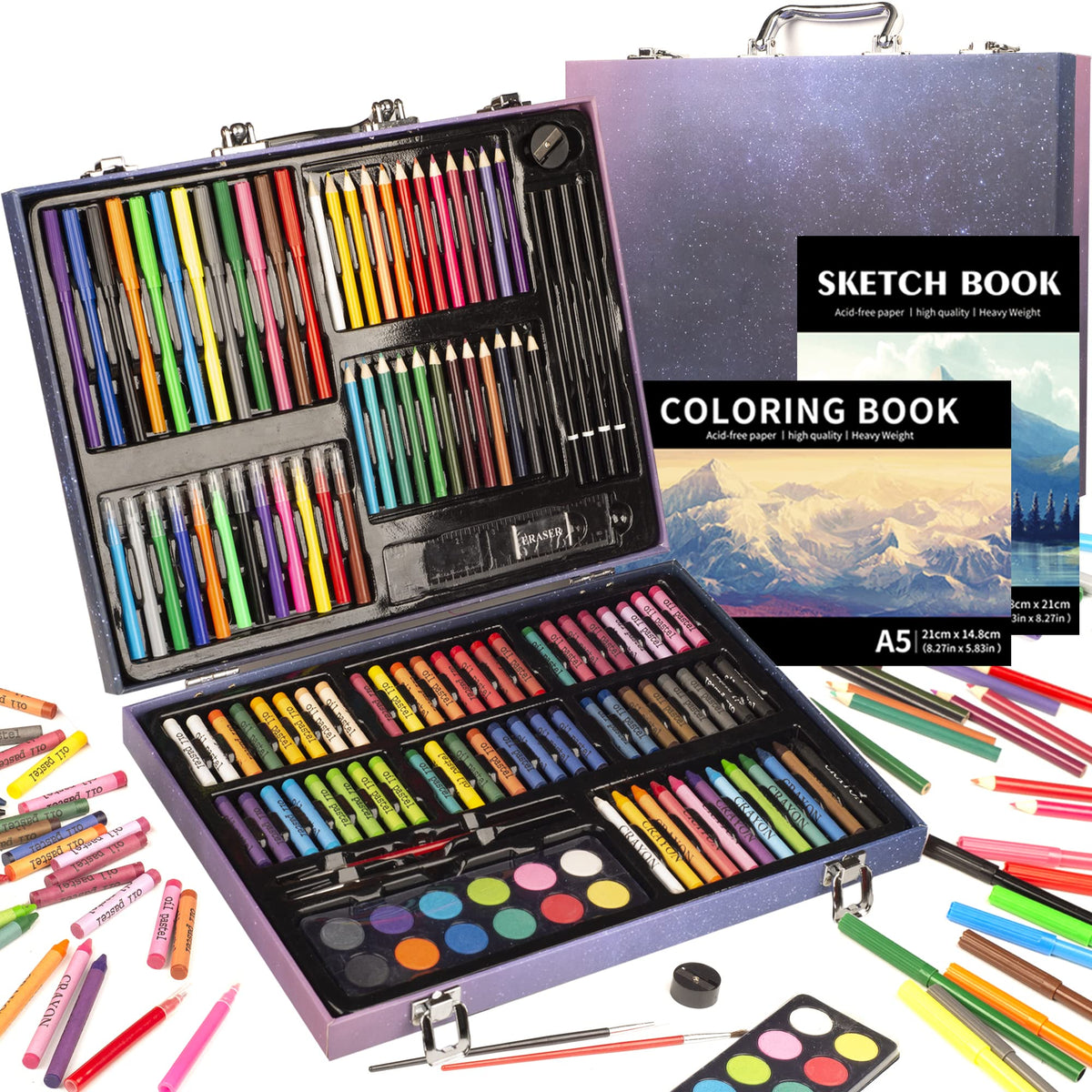 KINSPORY 150PC Art Set with Sketch Book, Coloring Art Kit Drawing Art Supplies Case, Markers Crayon