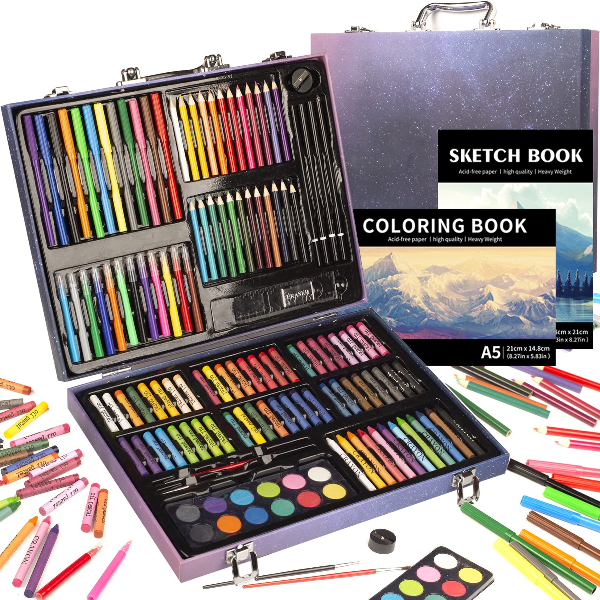 KINSPORY 150PC Art Set with Sketch Book, Coloring Art Kit Drawing Art Supplies Case, Markers Crayon