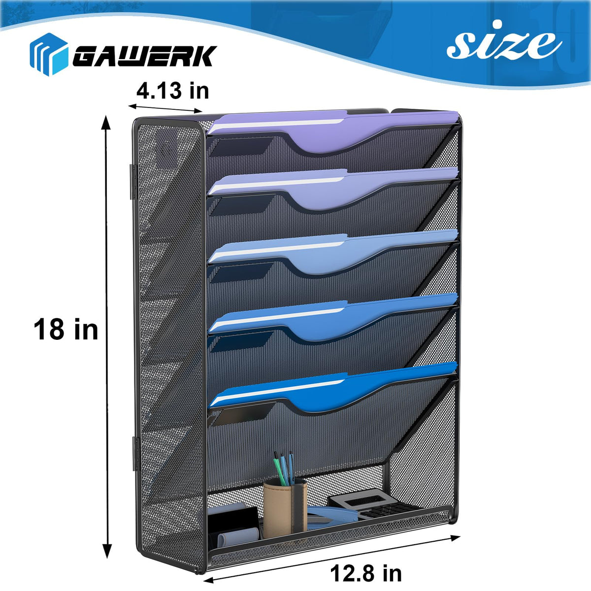 Gawerk 6 Tier Hanging File Organizer, Mesh Wall File Holder Paper Folder Rack with Bottom Flat Tray