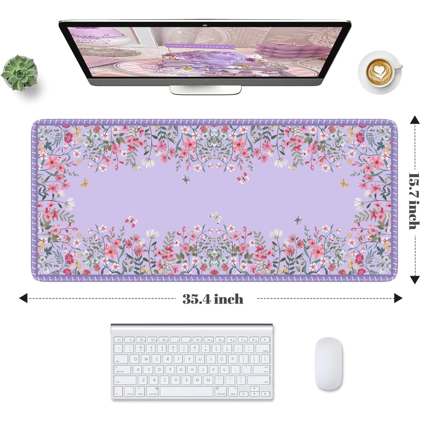 HAOCOO Aesthetic Purple Mouse Pad, Floral Desk Mat for Office Setup