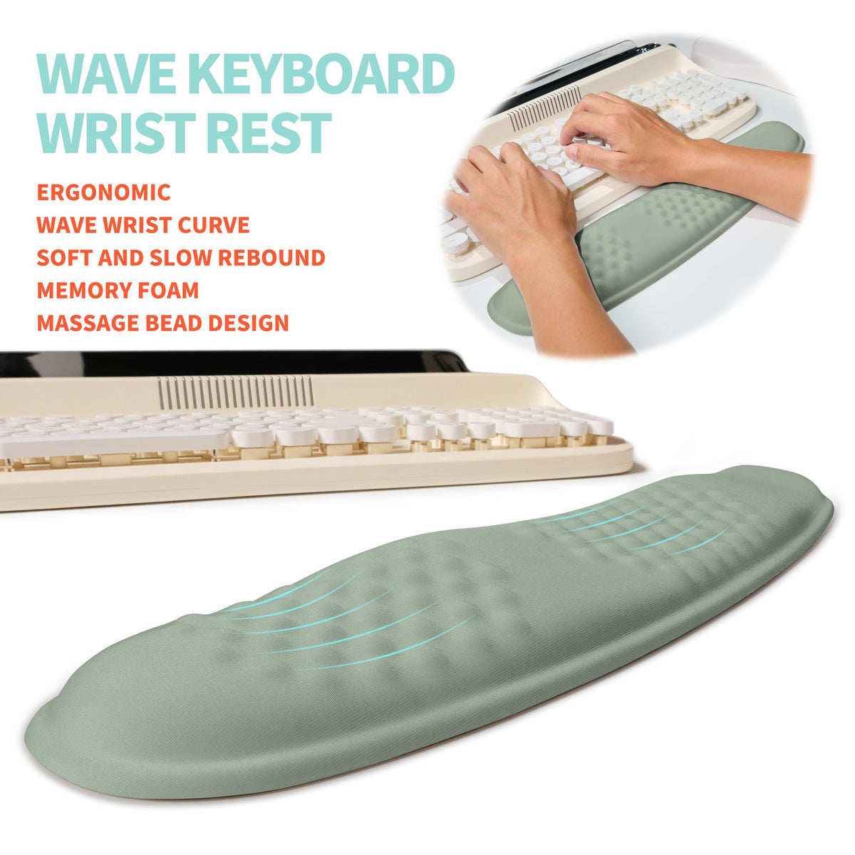 KUOSGM 2-in-1 Ergonomic Set, Wave Rise Keyboard Wrist Rest and Massage Bulge Slope Mouse Pad Wrist