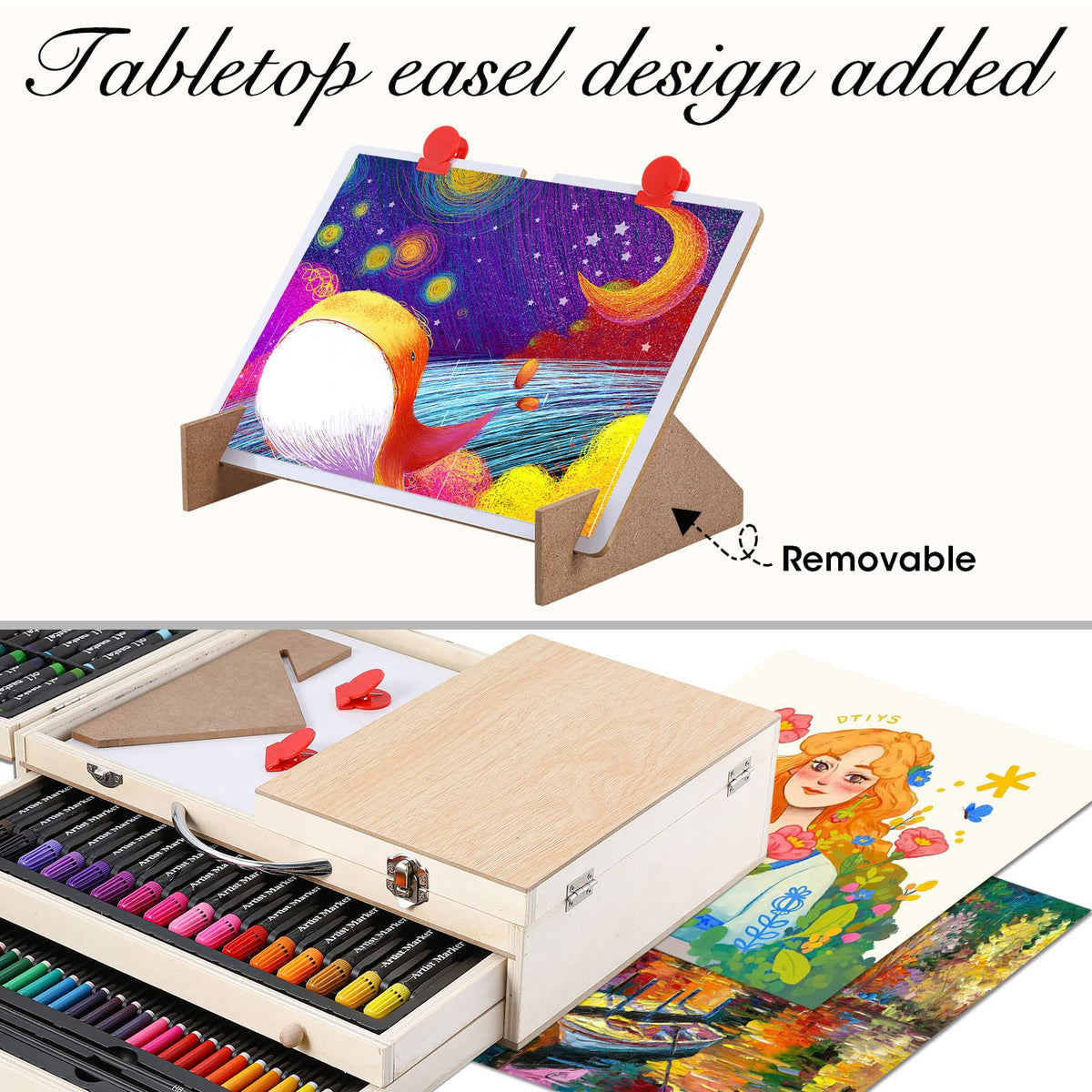 VigorFun Art Supplies, Wooden Art Set Crafts Drawing Kit with Drawing Easel